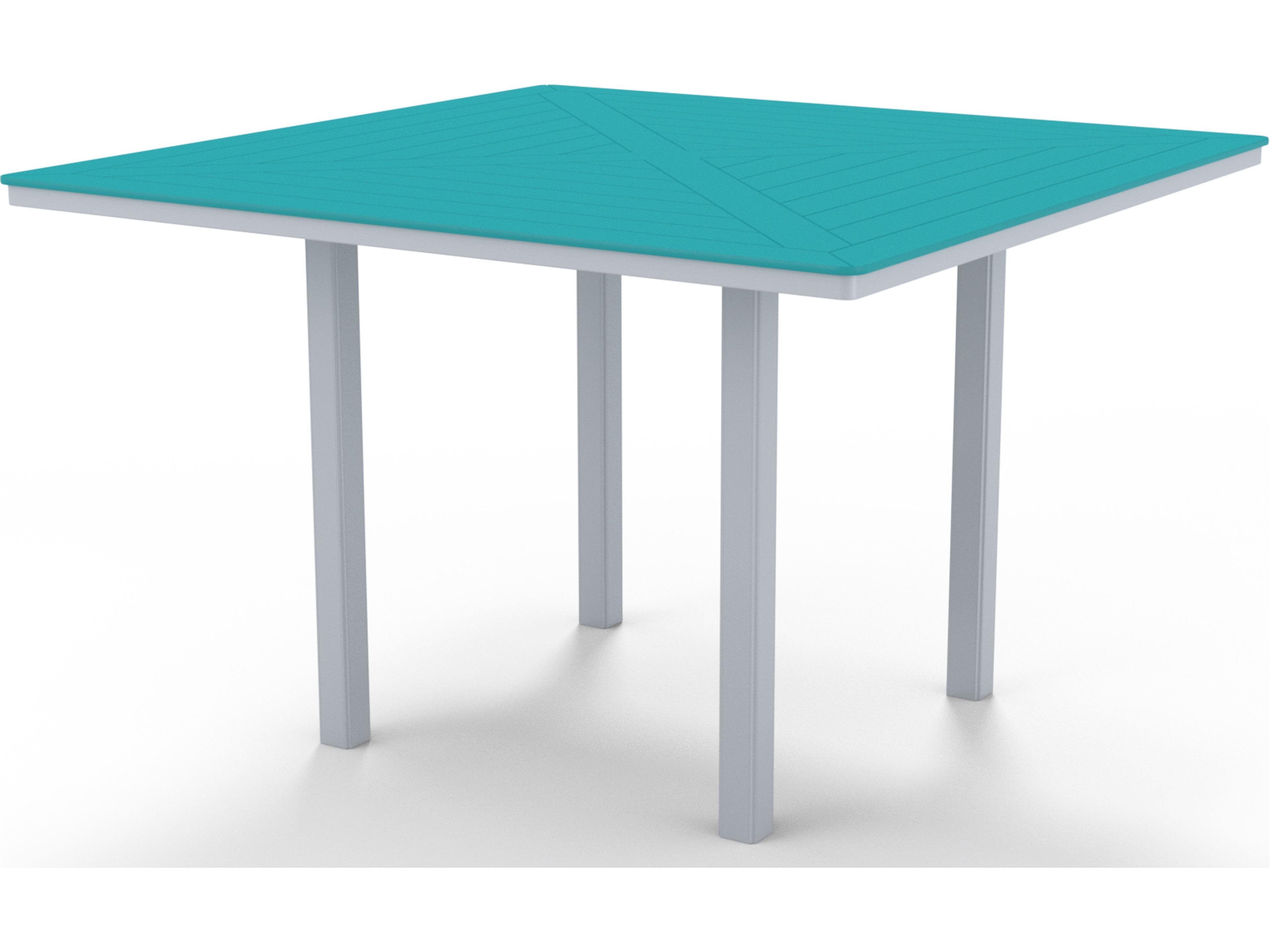 Telescope Casual Marine Grade Polymer Square Outdoor Patio Bar Height Table with Umbrella Hole