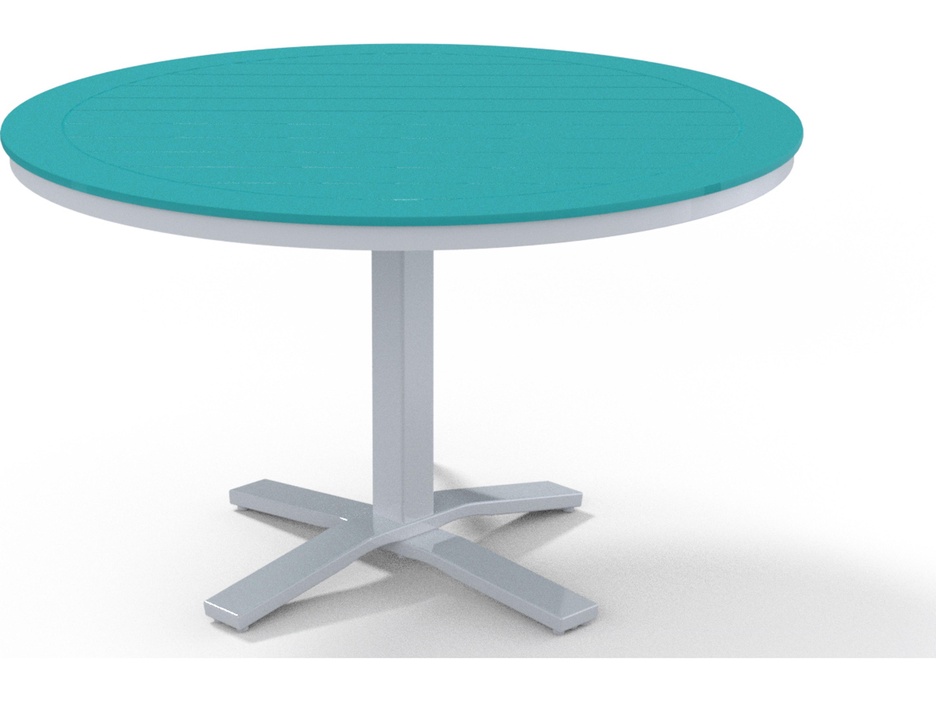 Telescope Casual Marine Grade Polymer Round Pedestal Outdoor Patio Dining Table with Umbrella Hole