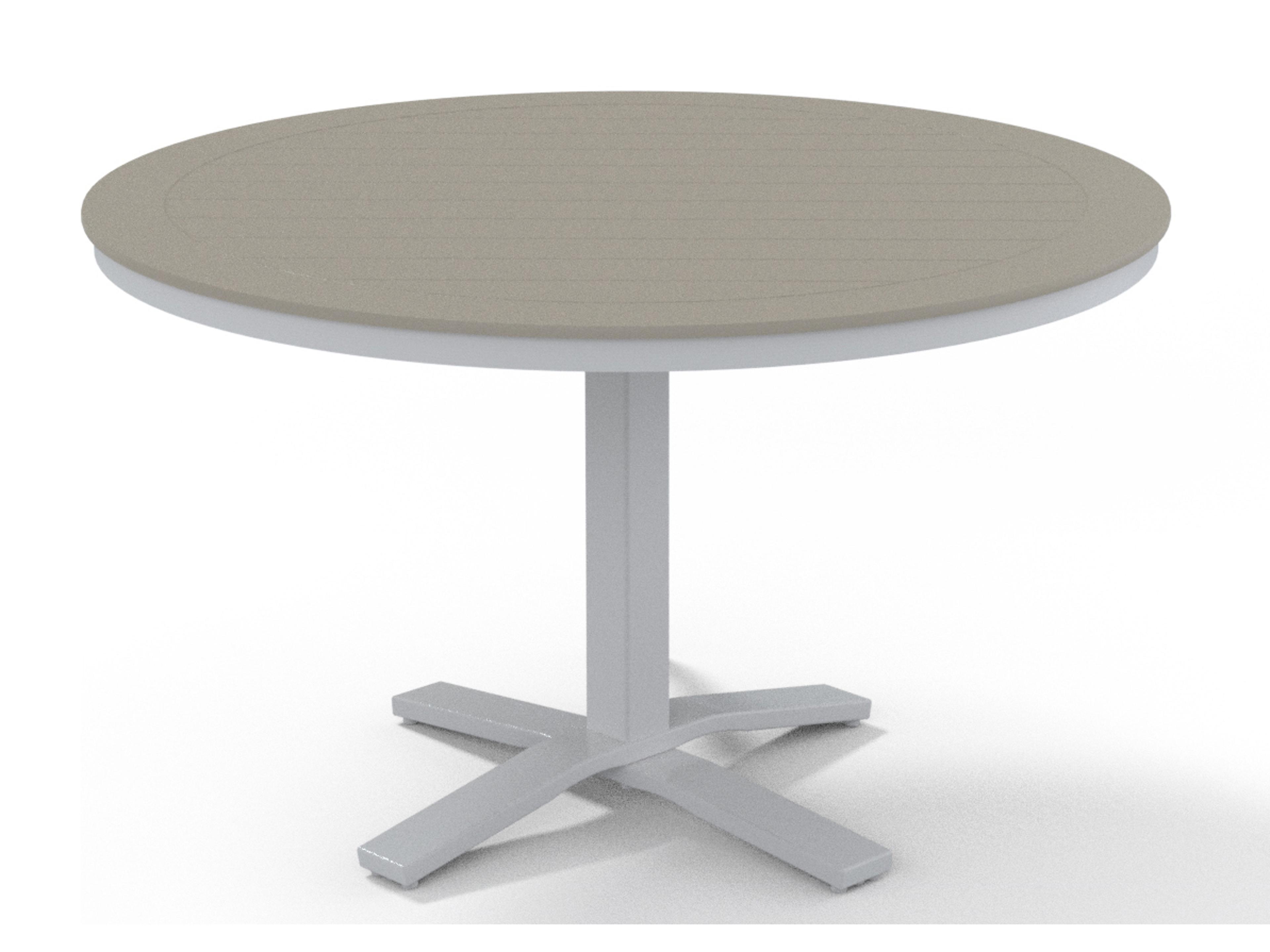 Telescope Casual Marine Grade Polymer Round Pedestal Outdoor Patio Dining Table with Umbrella Hole