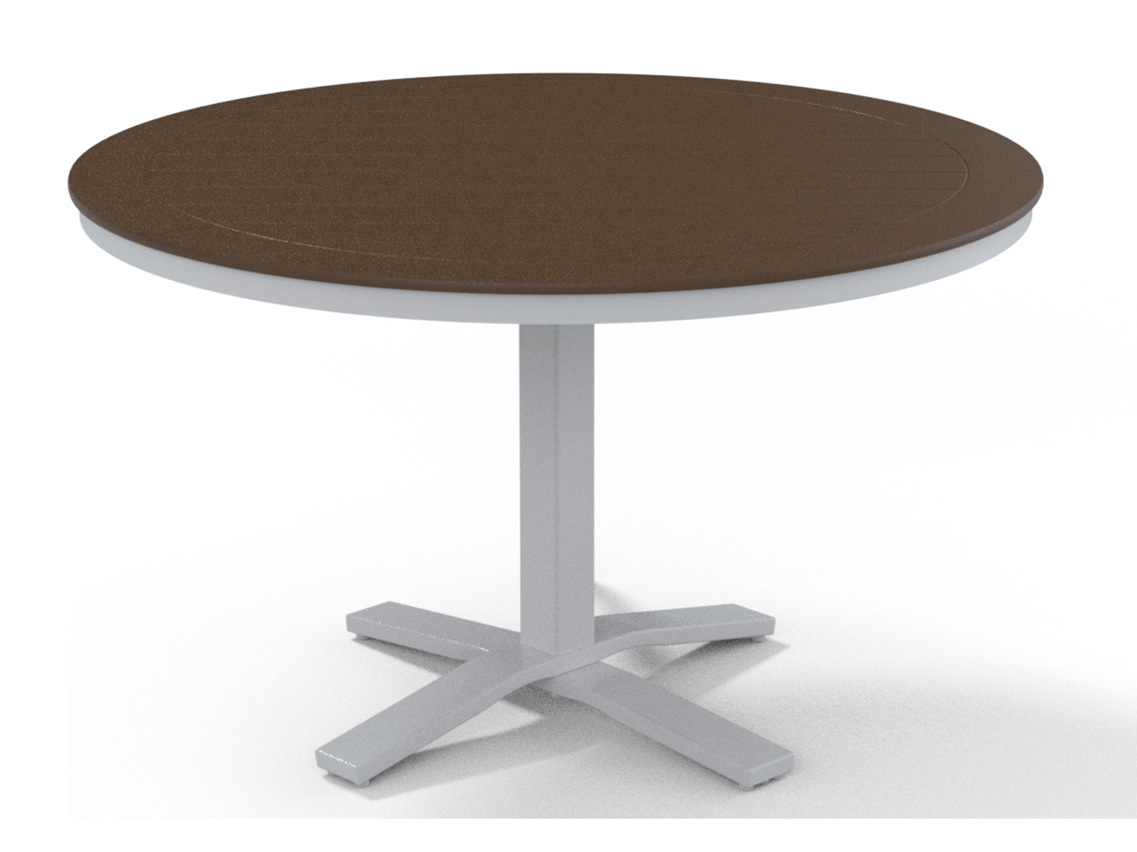 Telescope Casual Marine Grade Polymer Round Pedestal Outdoor Patio Dining Table with Umbrella Hole