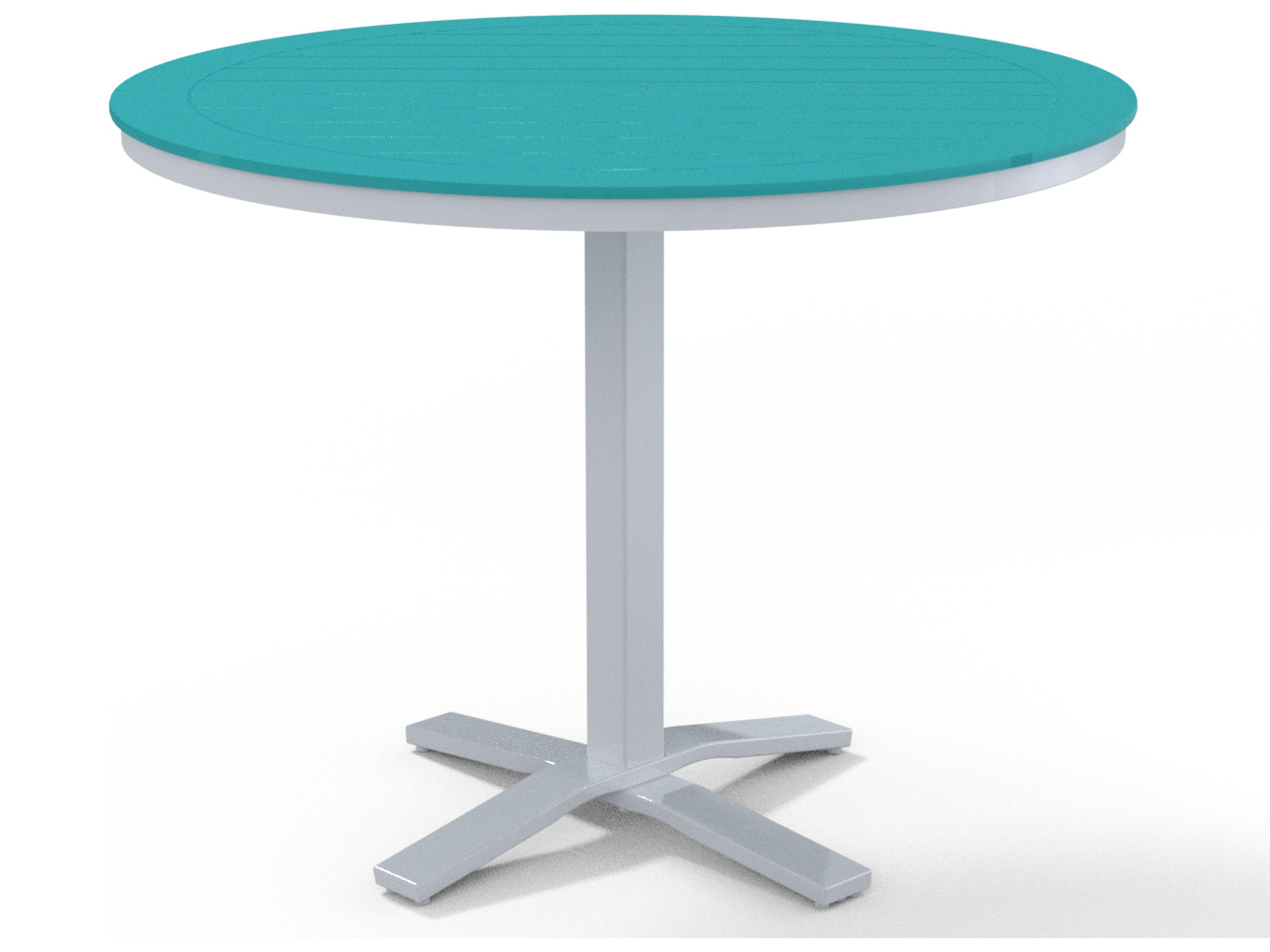 Telescope Casual Marine Grade Polymer Round Pedestal Outdoor Patio Counter Height Table with Umbrella Hole