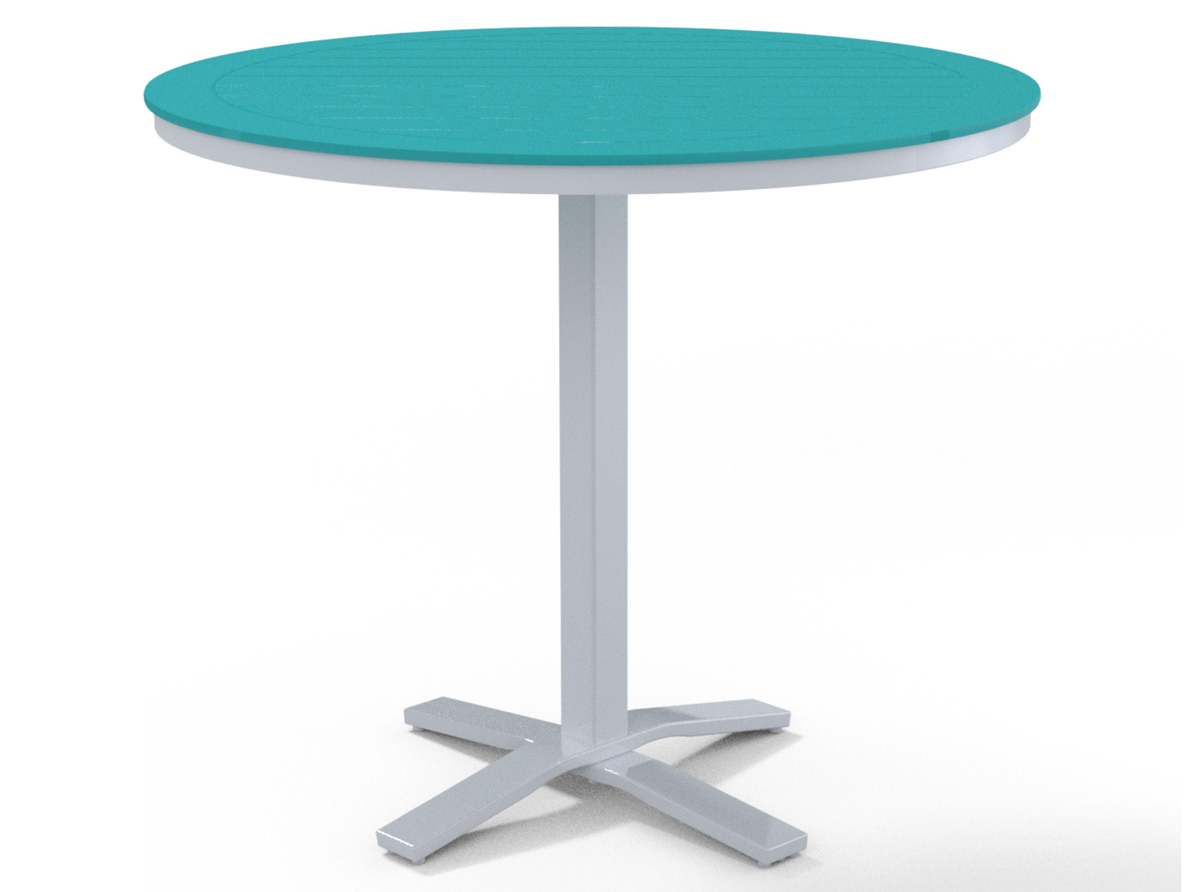 Telescope Casual Marine Grade Polymer Round Pedestal Outdoor Patio Bar Height Table with Umbrella Hole