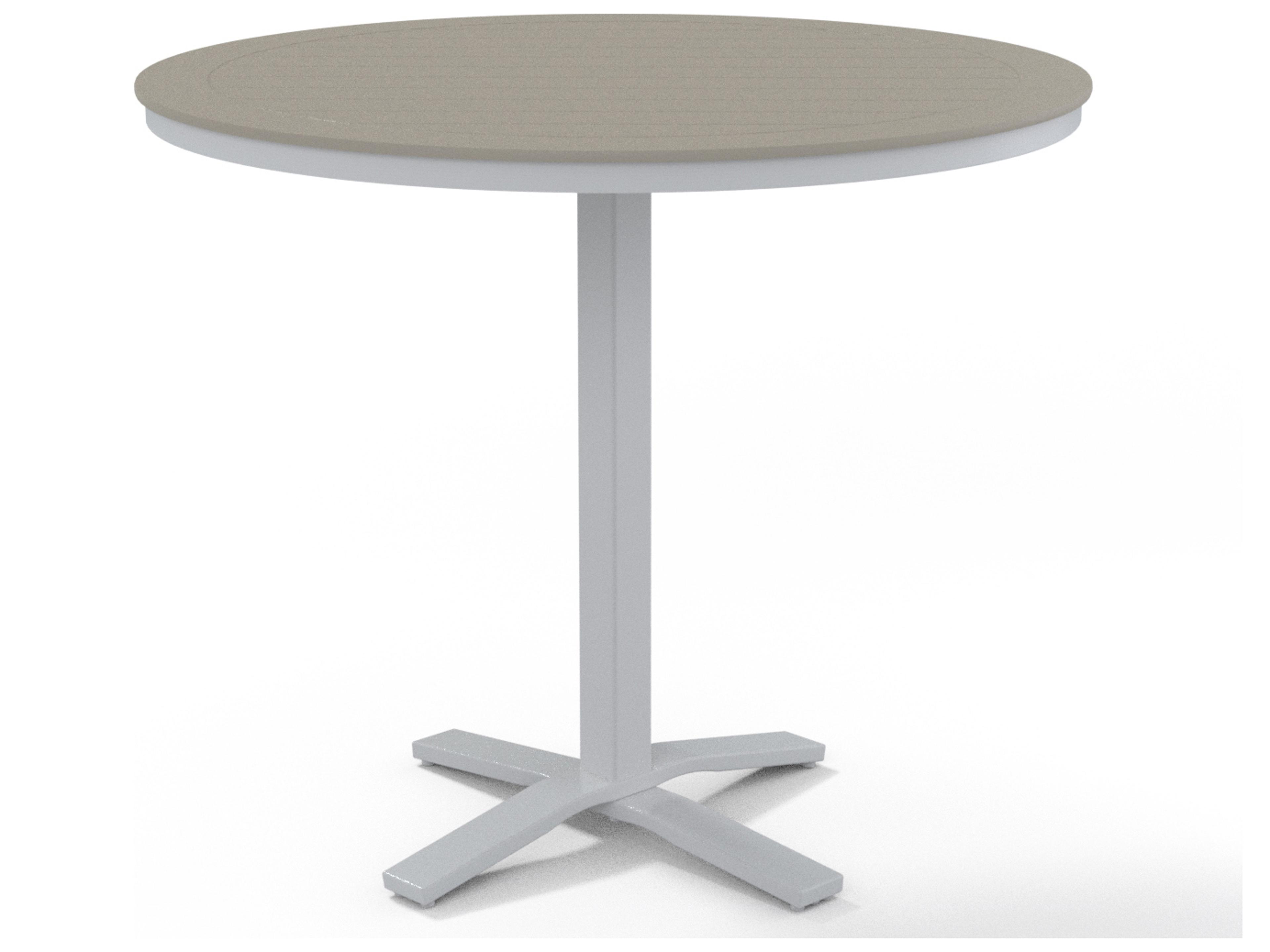 Telescope Casual Marine Grade Polymer Round Pedestal Outdoor Patio Bar Height Table with Umbrella Hole