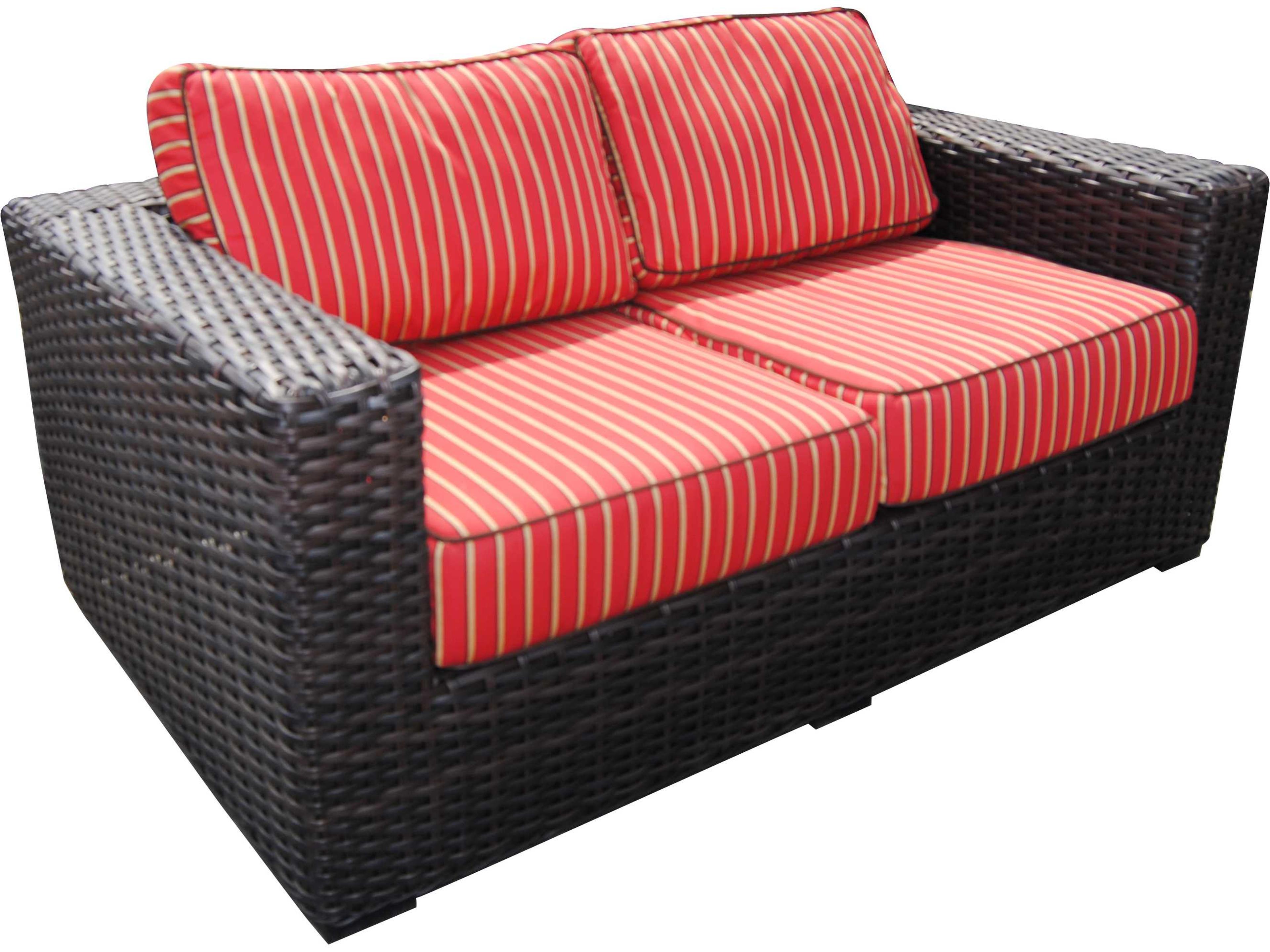 Teva Santa Monica Wicker Rattan Outdoor Patio Loveseat in Grey Fabric