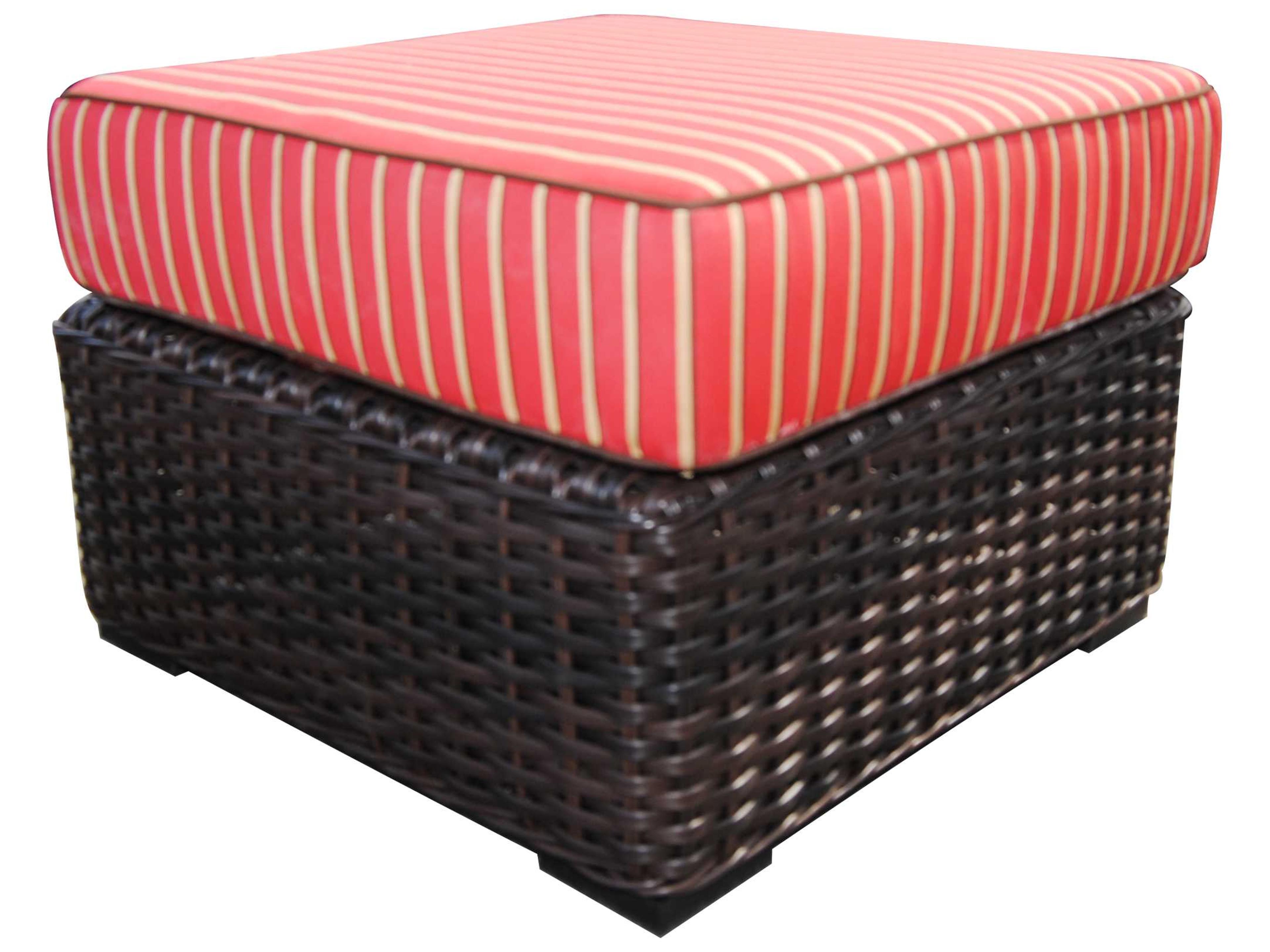 Teva Santa Monica Wicker Rattan Outdoor Patio Ottoman in Grey Fabric