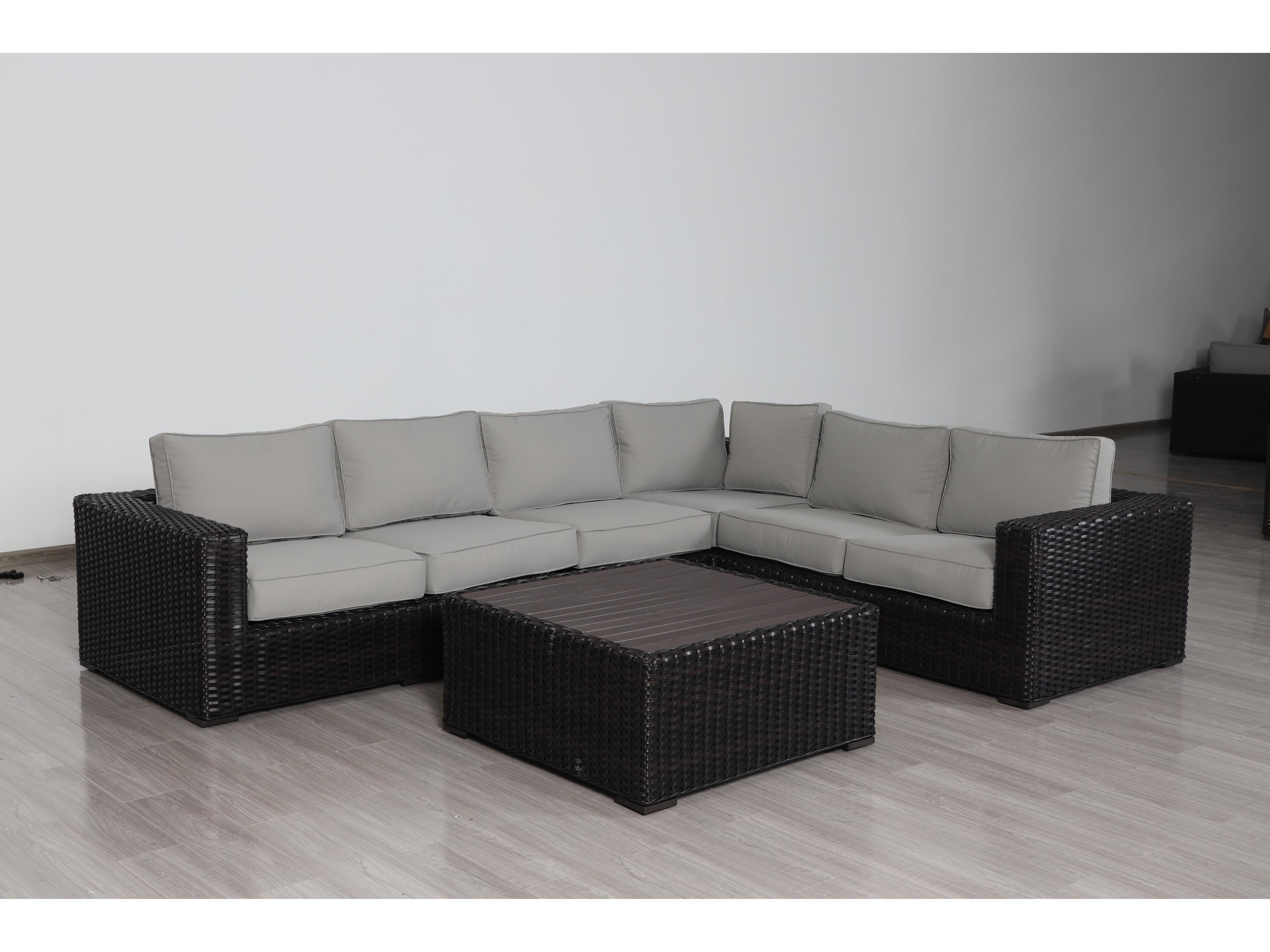 Teva Santa Monica Wicker Rattan Sectional Set in Grey Fabric