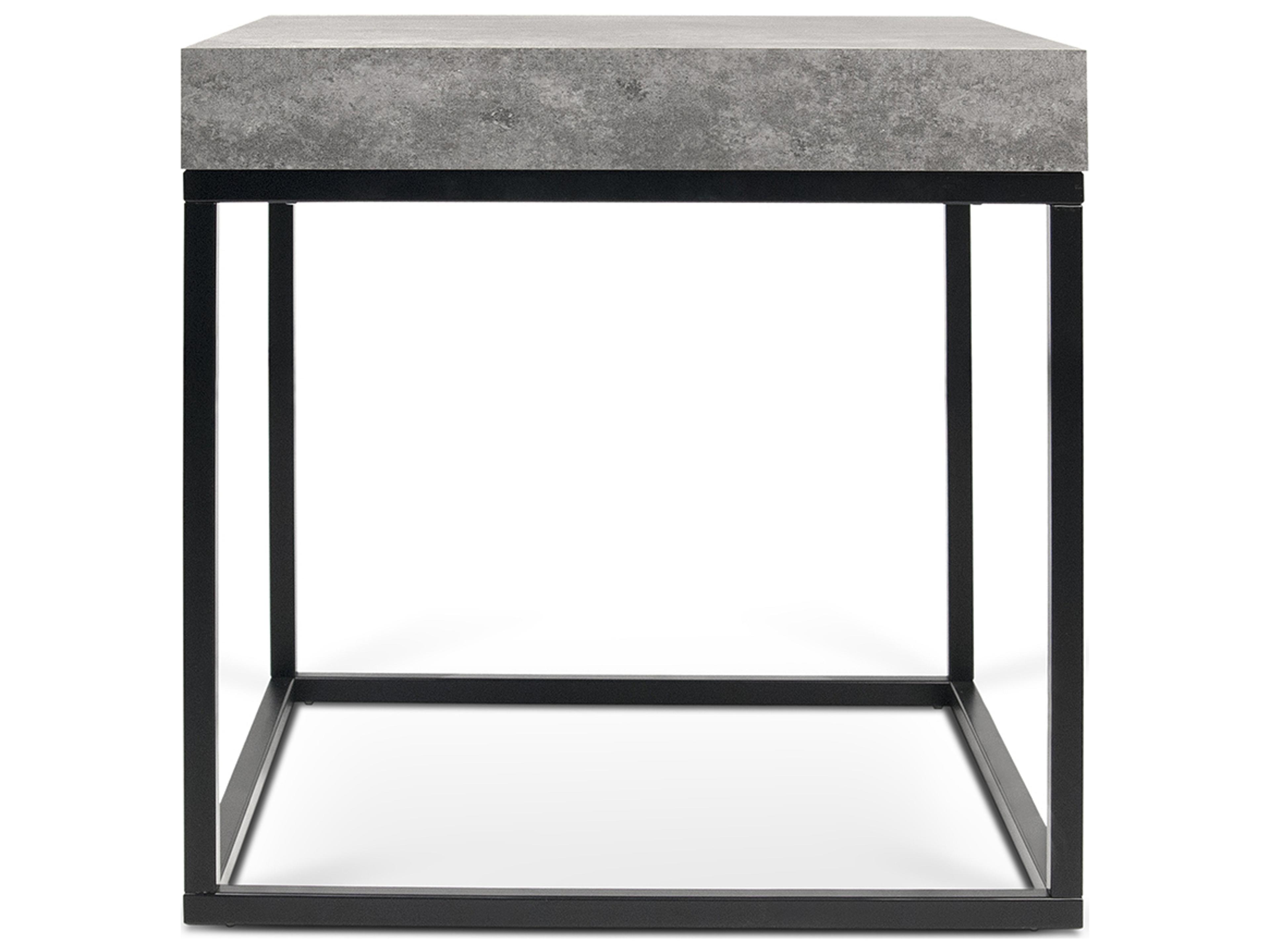 TemaHome Petra Square Faux Stone Concrete Look Top Black Legs End Table
