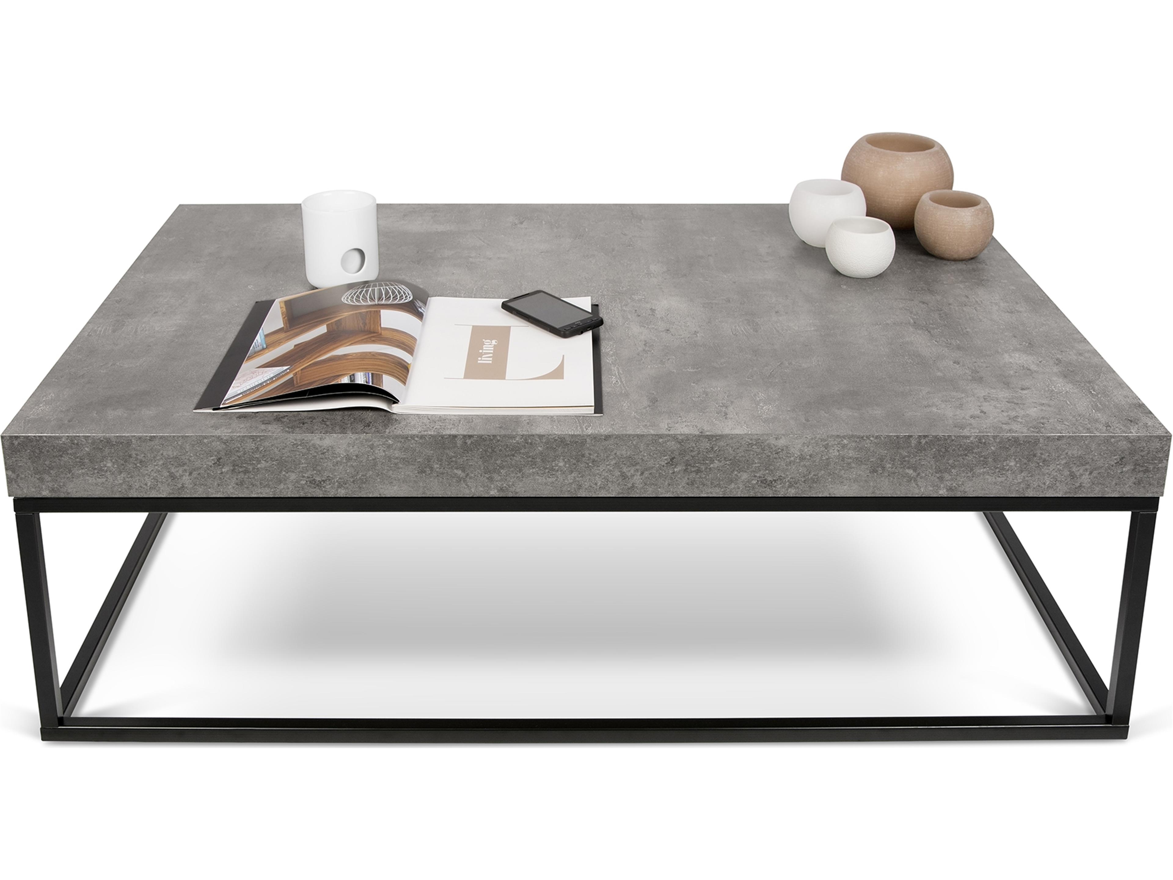 TemaHome Petra Rectangular Faux Stone Concrete Look Top Black Legs Coffee Table