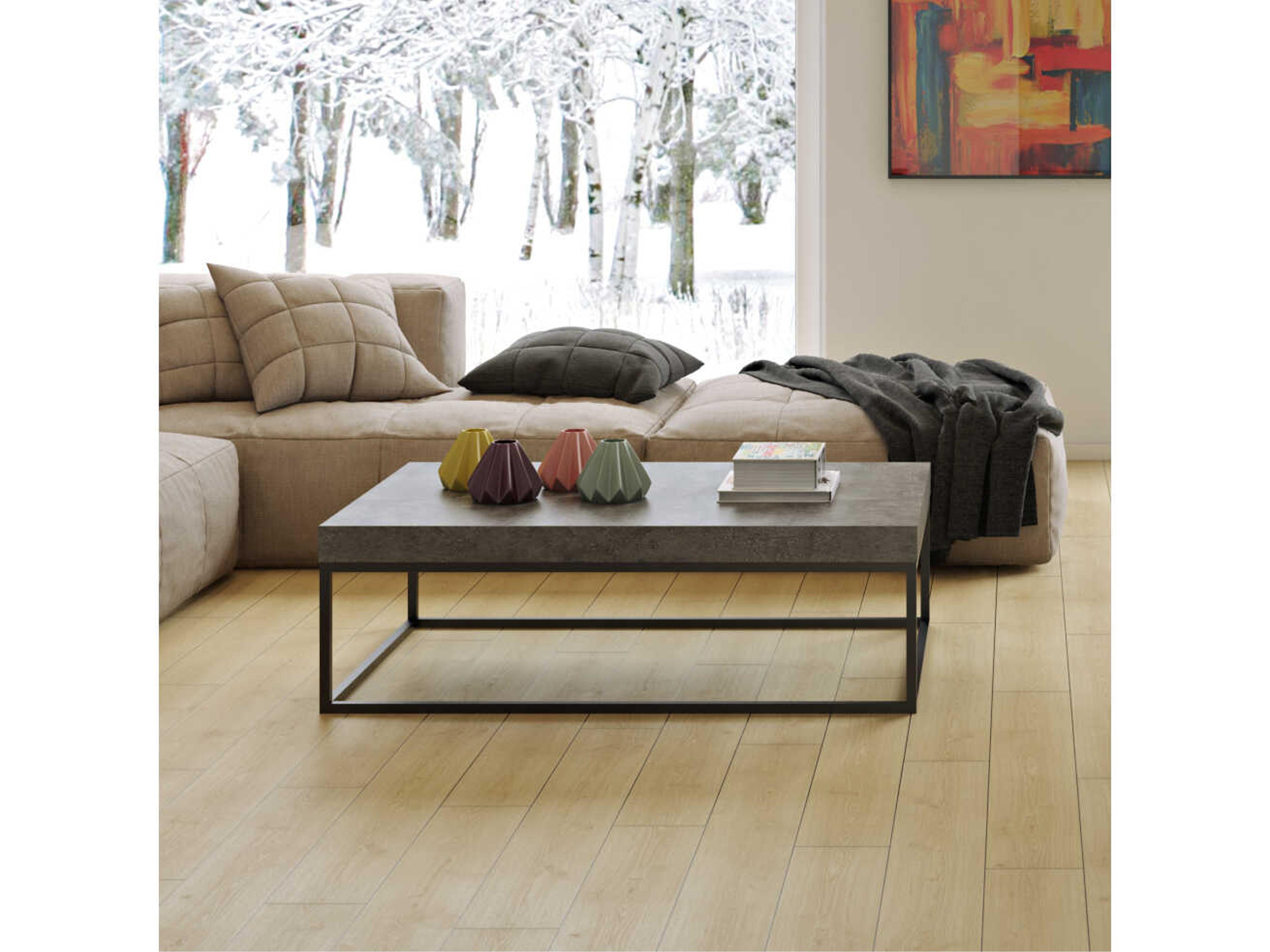 TemaHome Petra Rectangular Faux Stone Concrete Look Top Black Legs Coffee Table