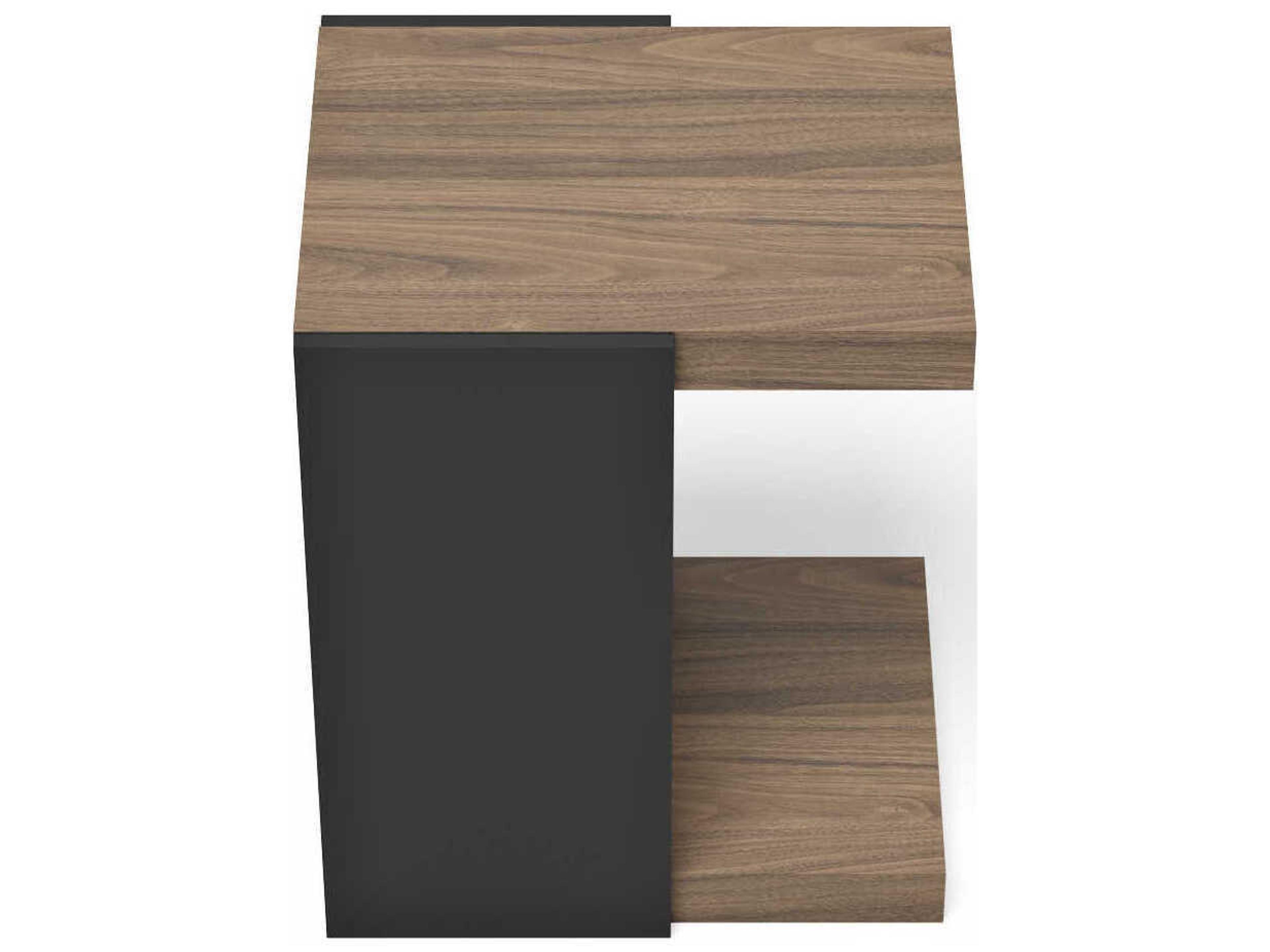 TemaHome Klaus Rectangular Wood Melamine Walnut & Pure Black End Table