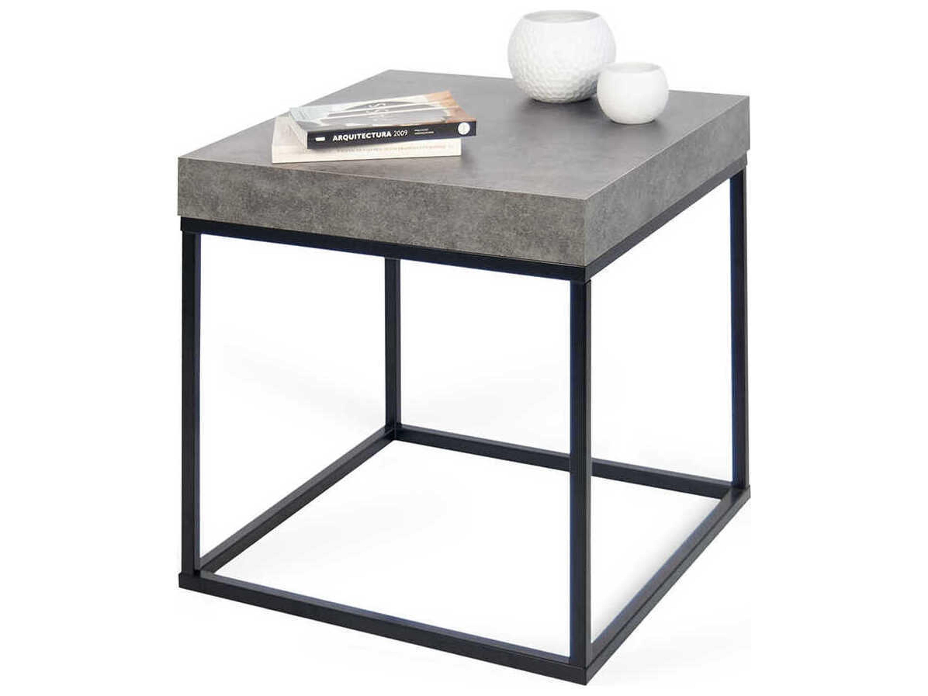 TemaHome Petra Square Concrete Look & Black End Table