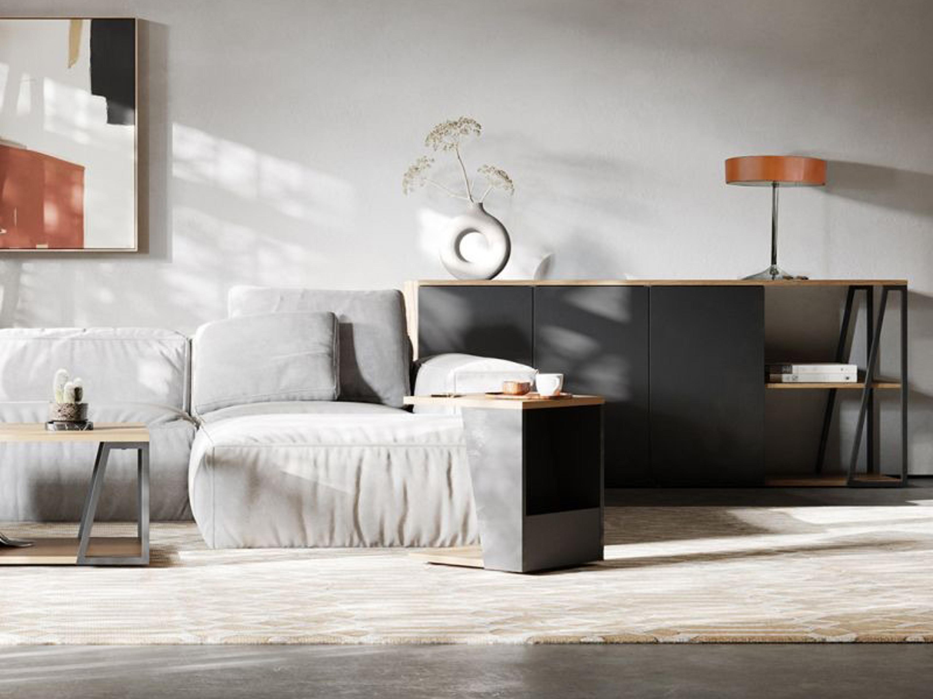 TemaHome Albi Rectangular Wood Light Oak Black End Table