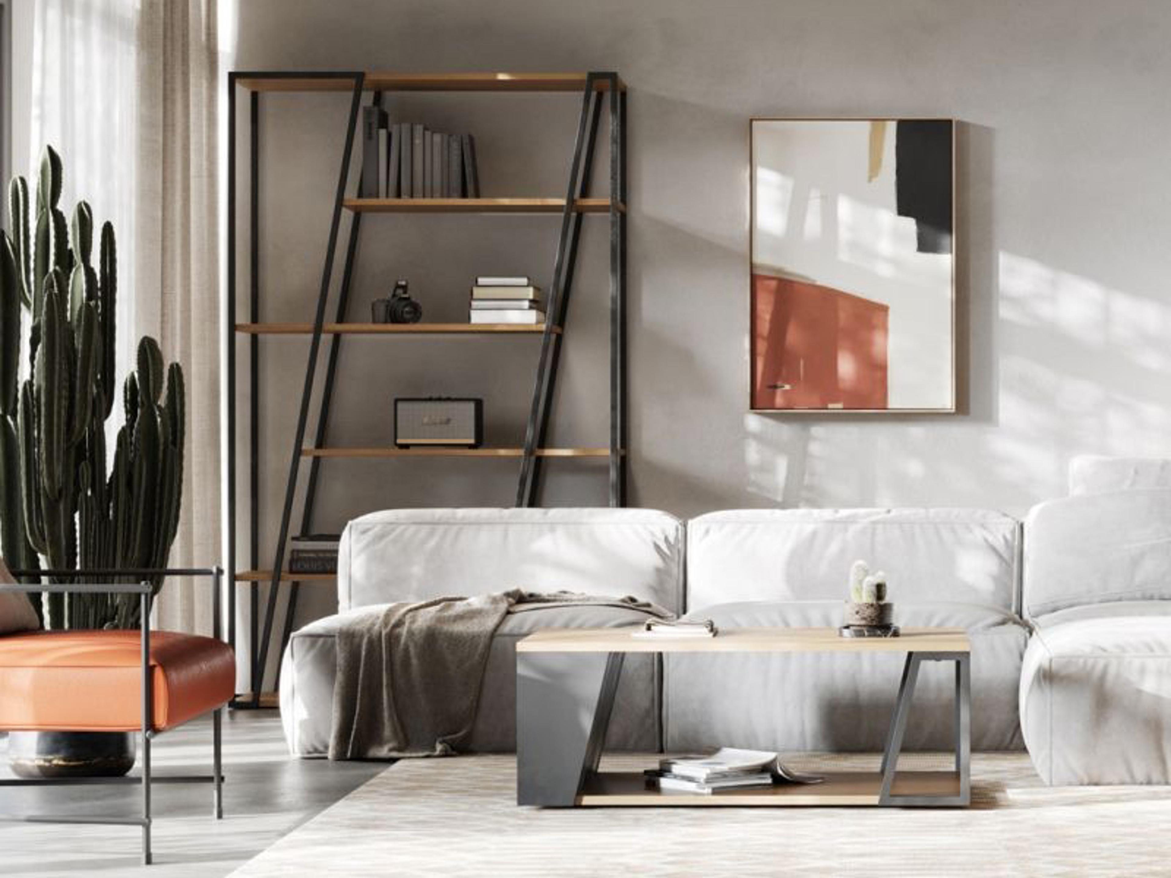 TemaHome Albi Rectangular Wood Light Oak Black Coffee Table