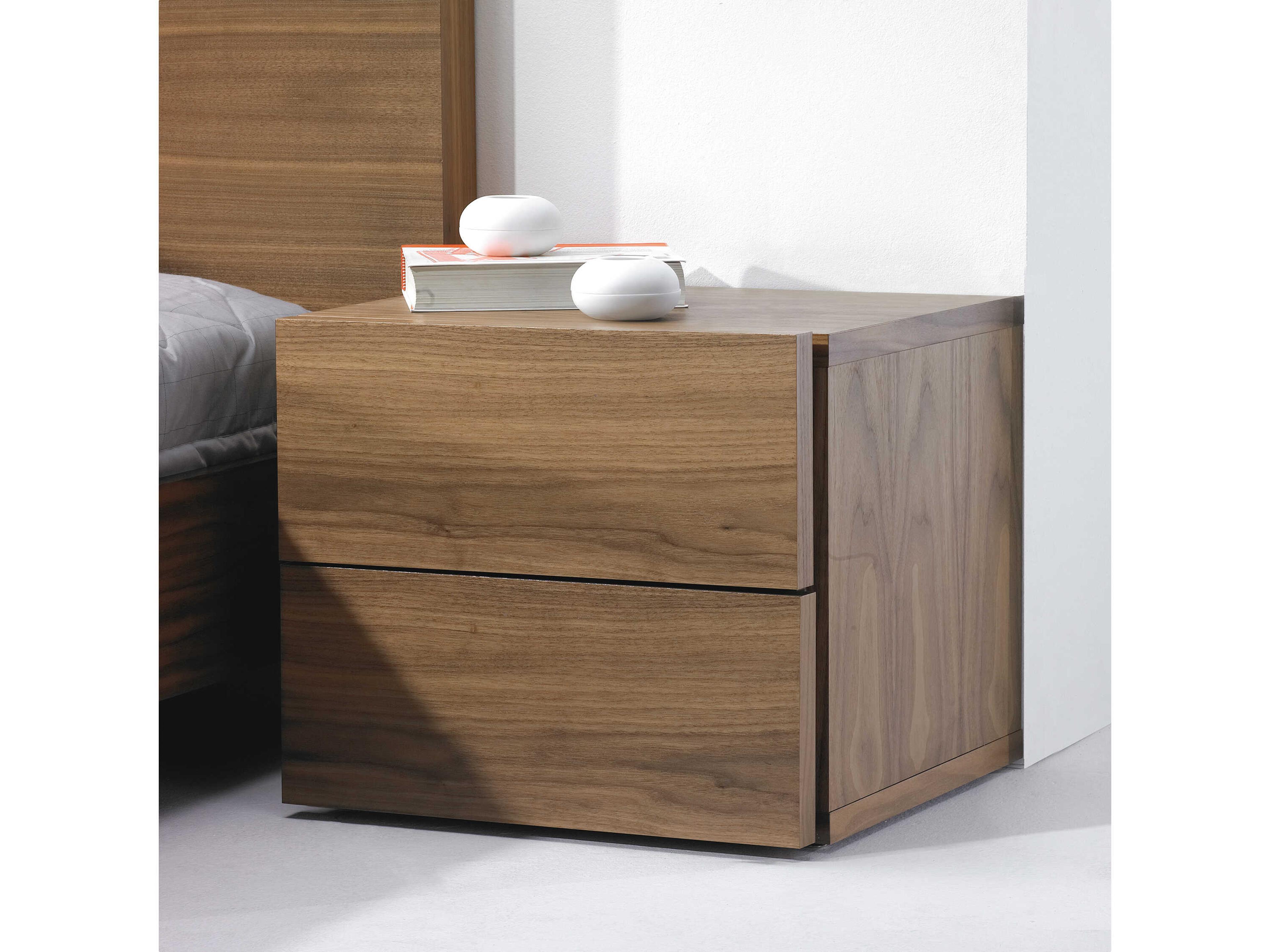 TemaHome Float 2-Drawers Brown Walnut Wood Nightstand