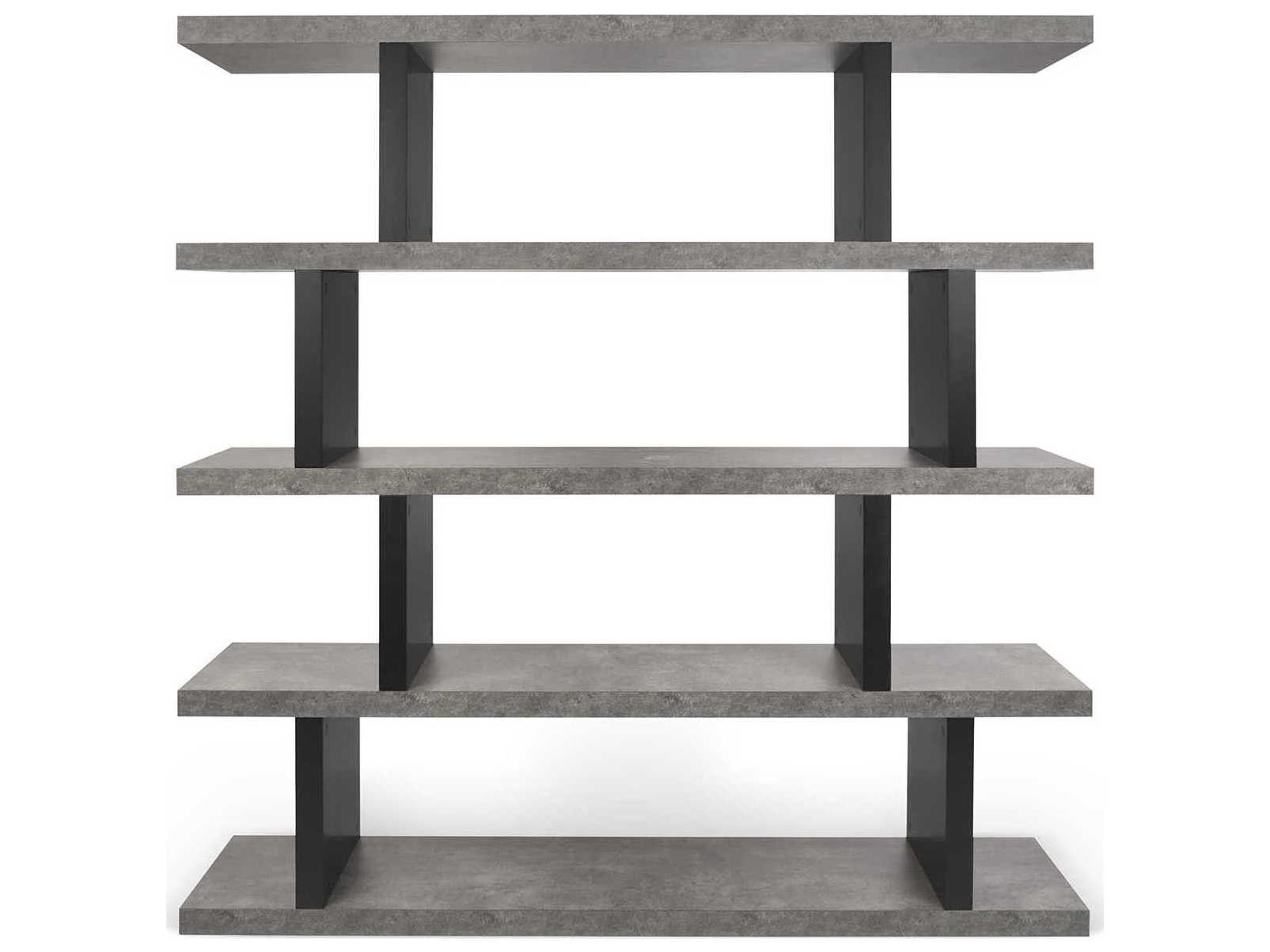 Step Concrete Look Pure Black Bookcase Modern Geometric