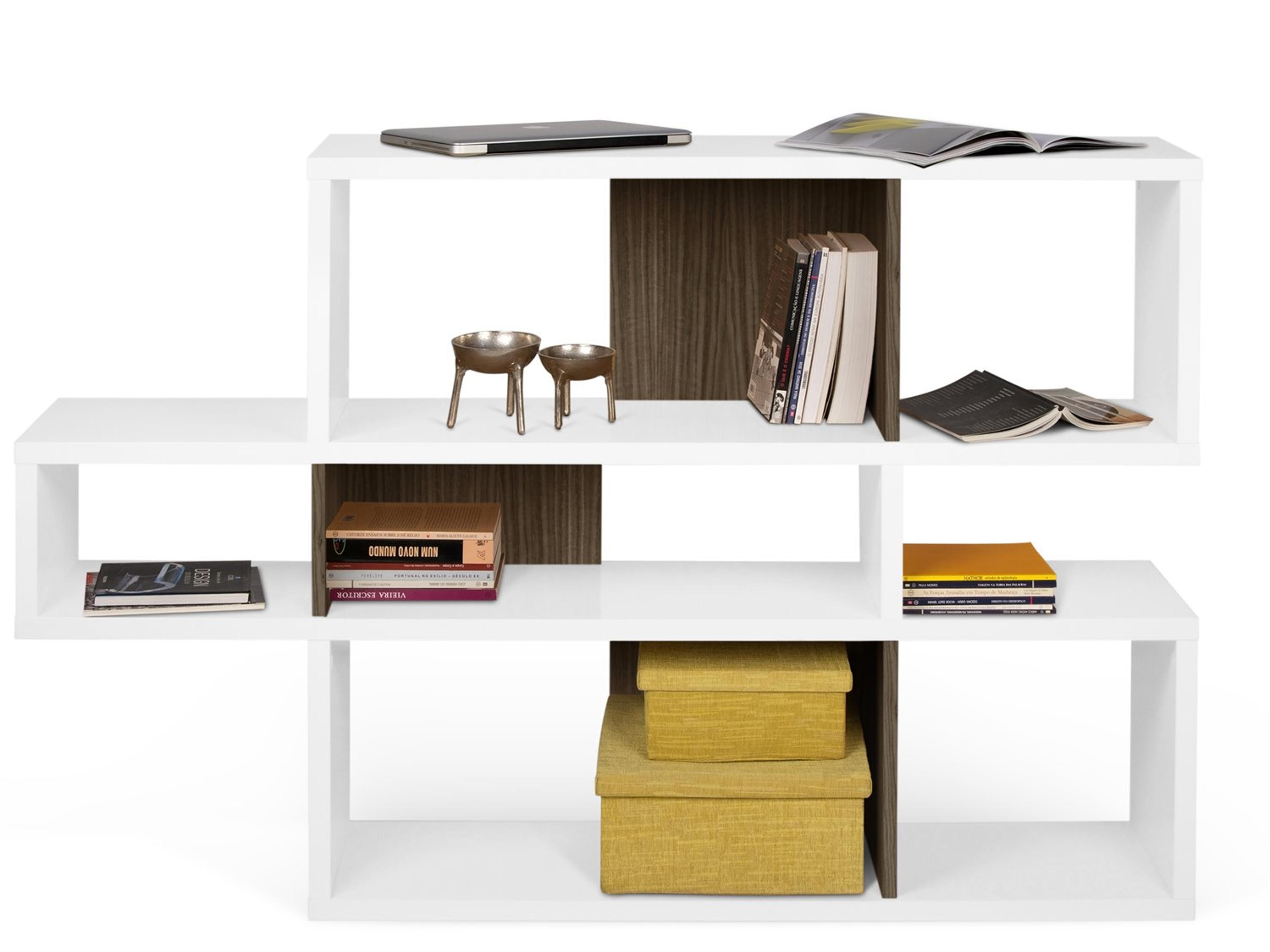 TemaHome London Pure White Frame Walnut Backs Bookcase