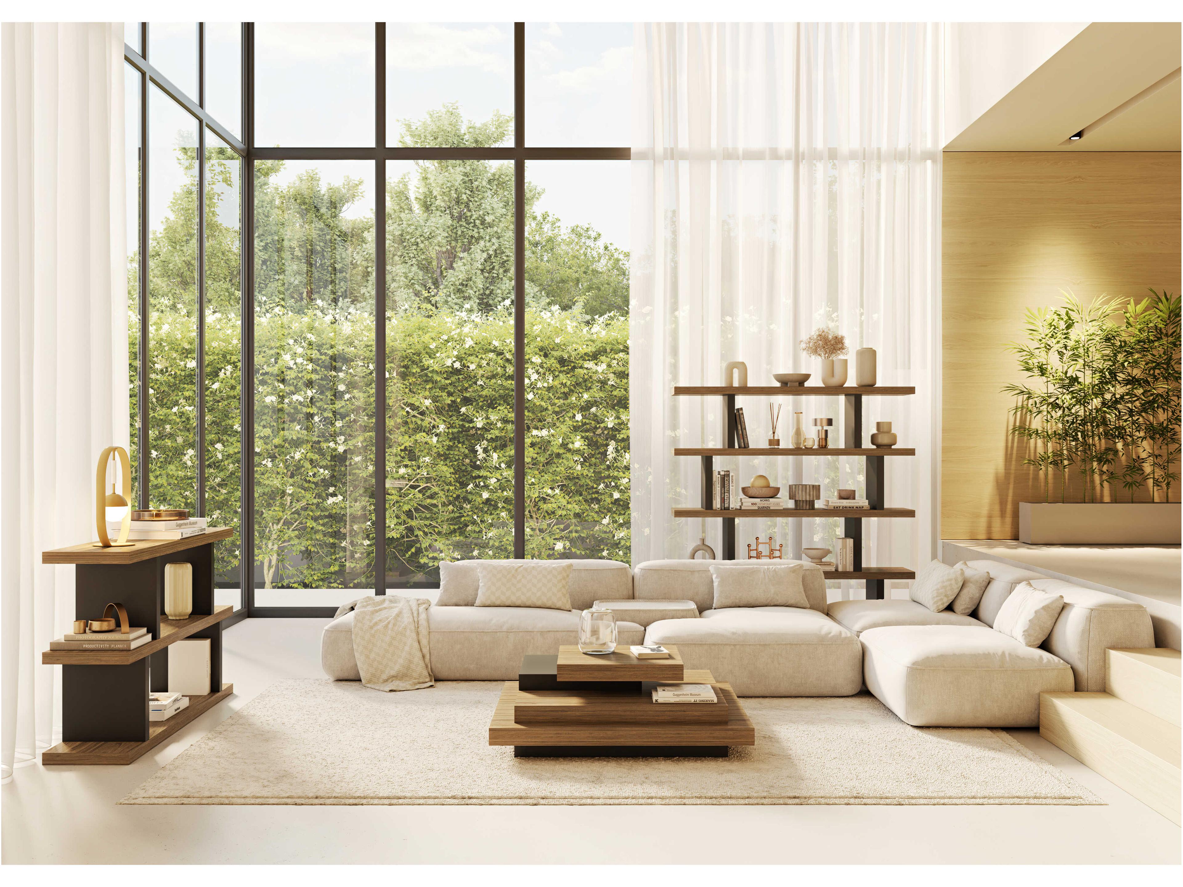 TemaHome Step Melamine Walnut & Pure Black Bookcase