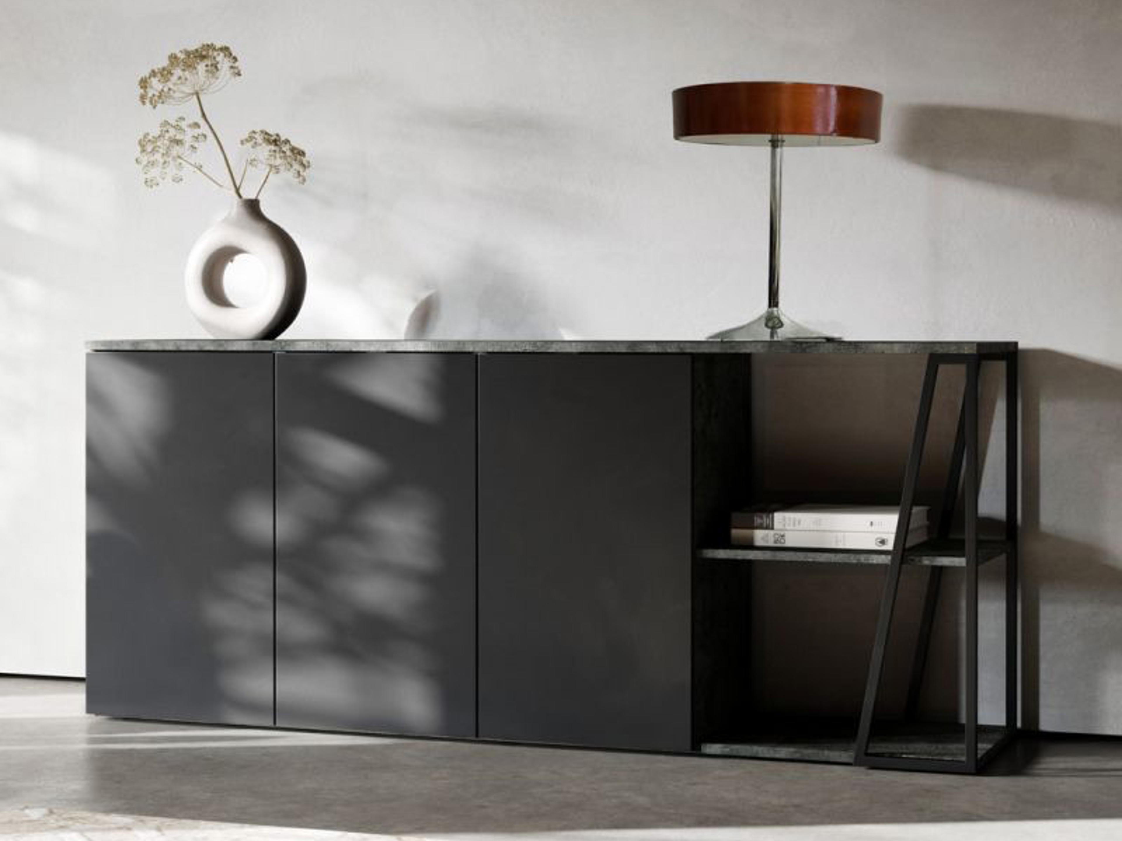 TemaHome Albi 75" Walnut Wood Concrete Look Black Sideboard