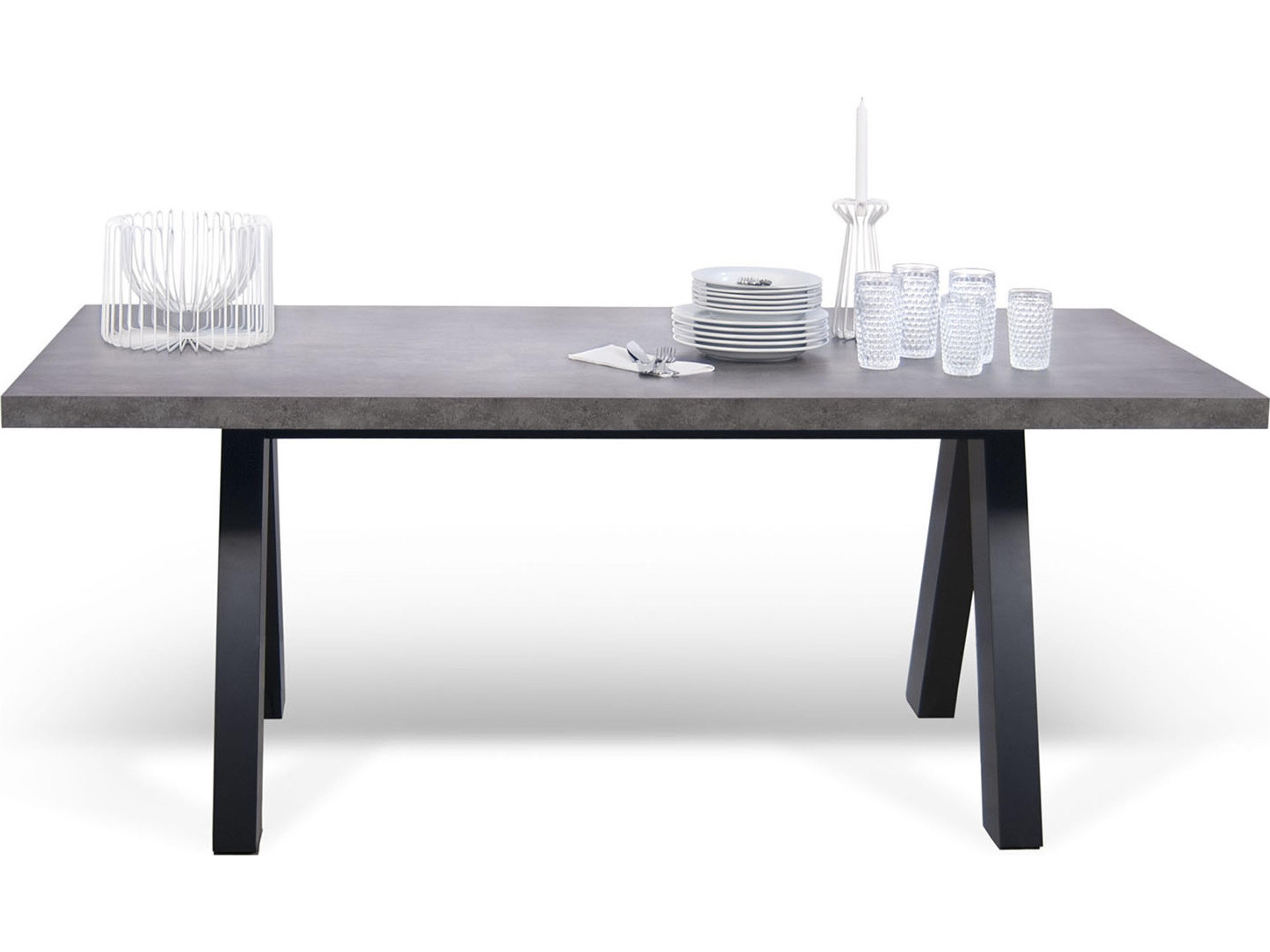 TemaHome Apex Rectangular Faux Stone Concrete Look Pure Black Dining Table