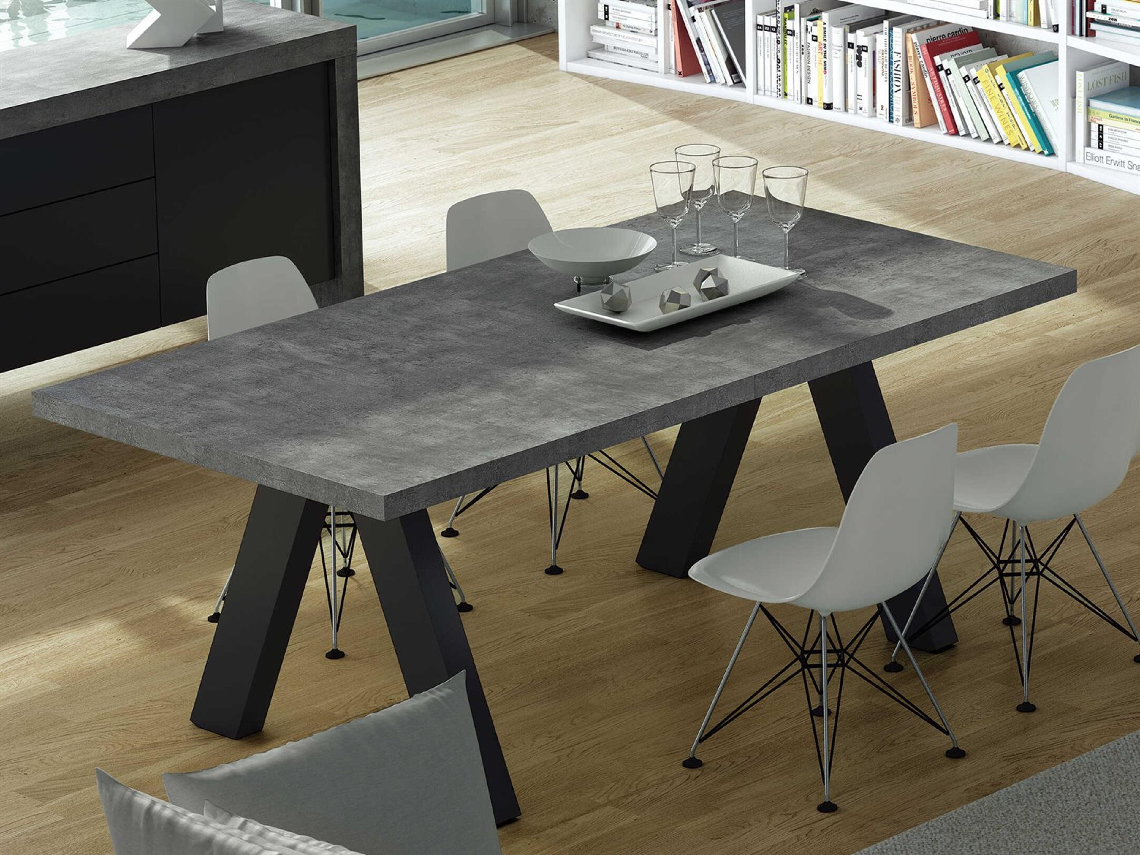 TemaHome Apex Rectangular Faux Stone Concrete Look Pure Black Dining Table