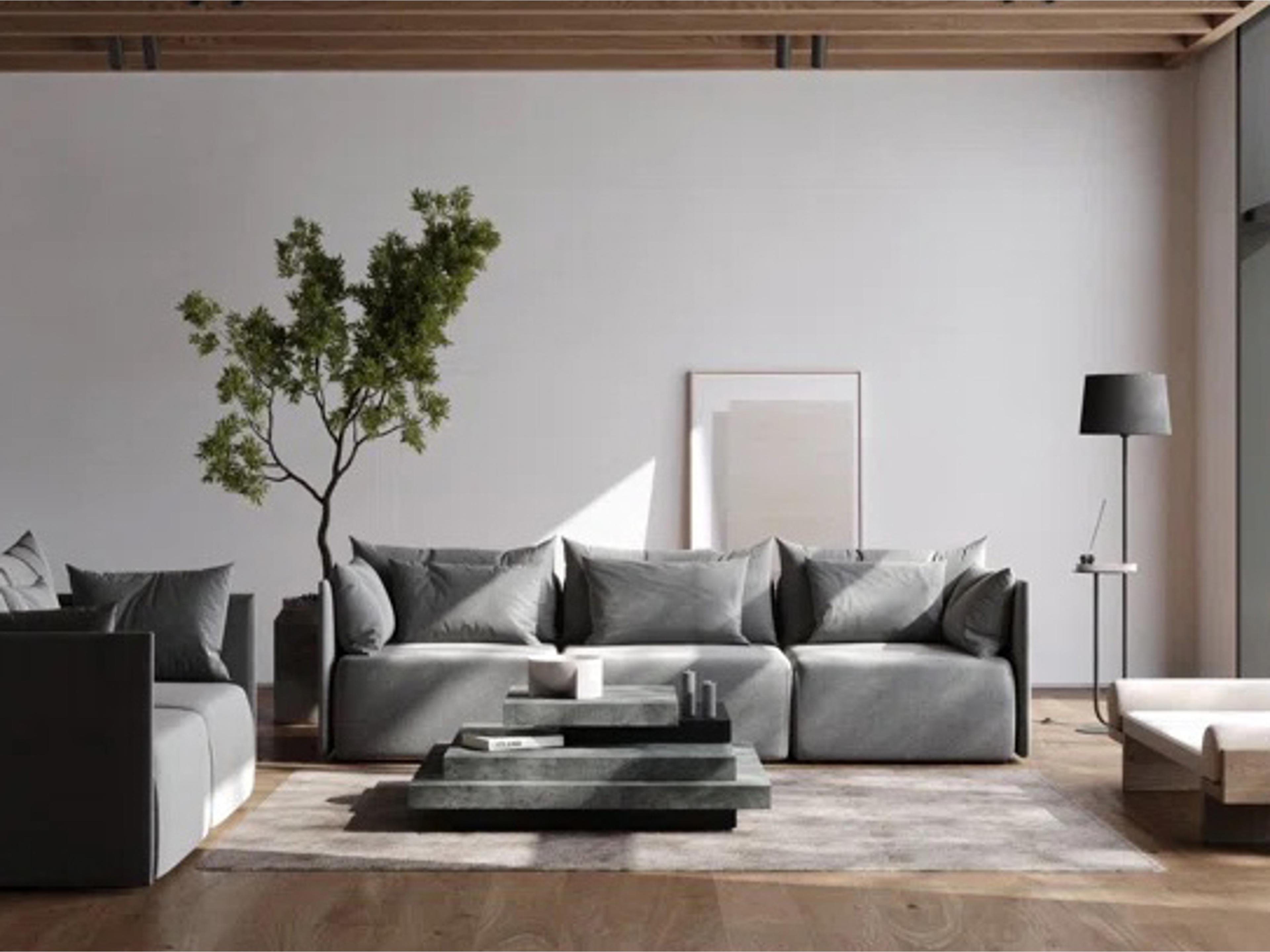 TemaHome Slate Square Wood Concrete Look Pure Black Coffee Table