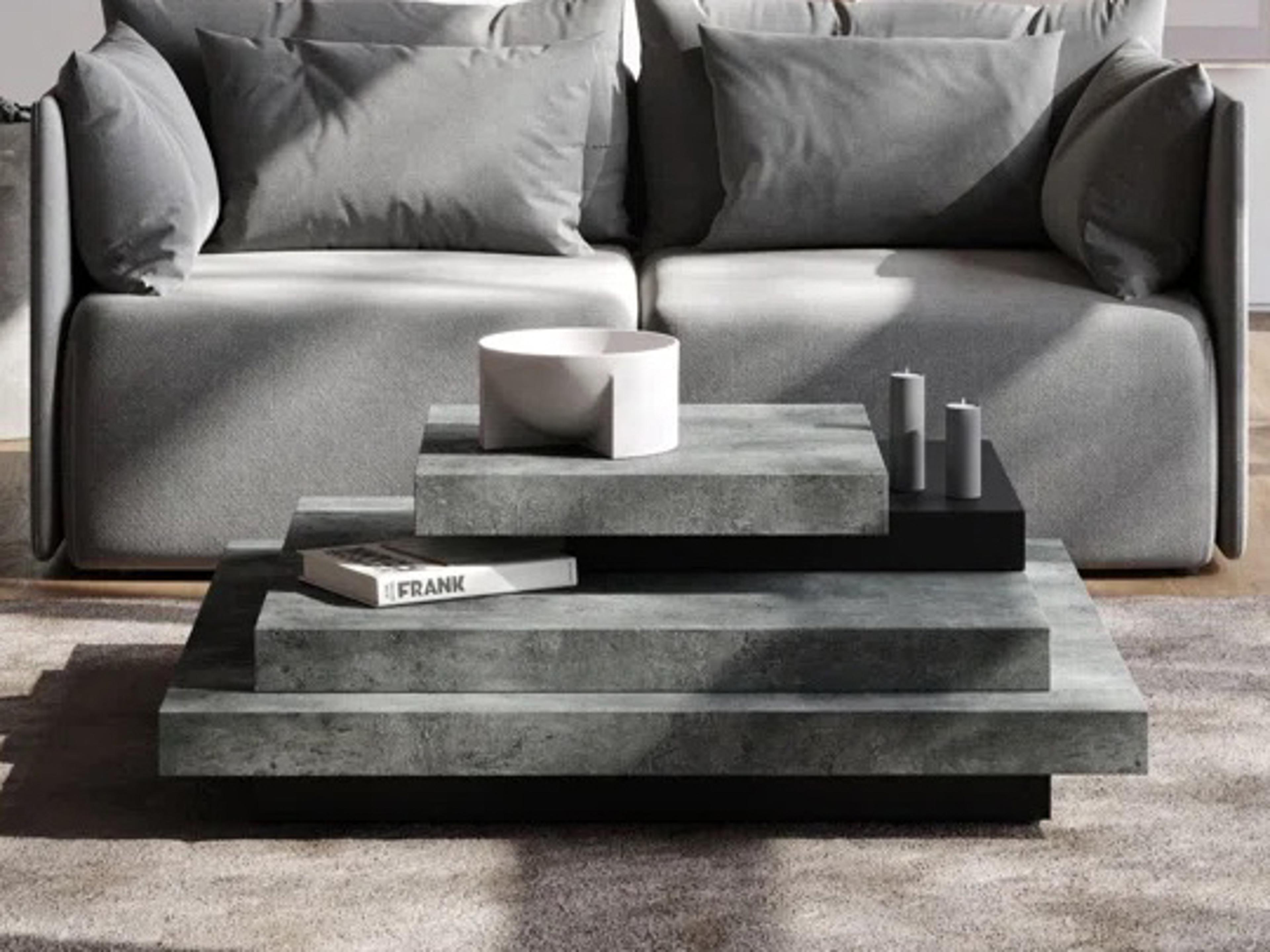 TemaHome Slate Square Wood Concrete Look Pure Black Coffee Table