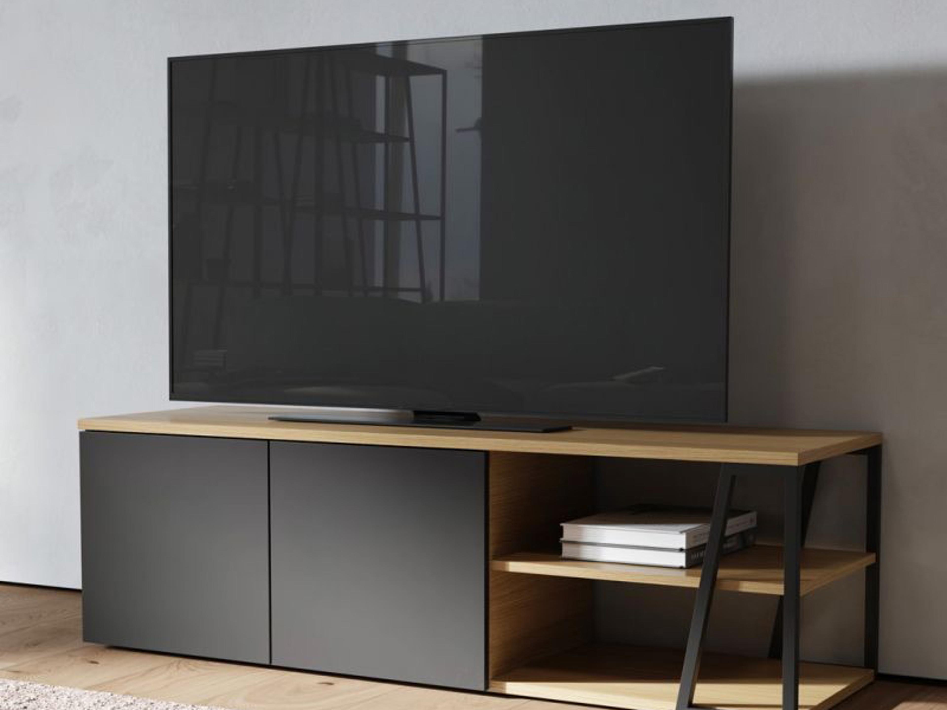 TemaHome Albi 74" Walnut Wood Black TV Stand