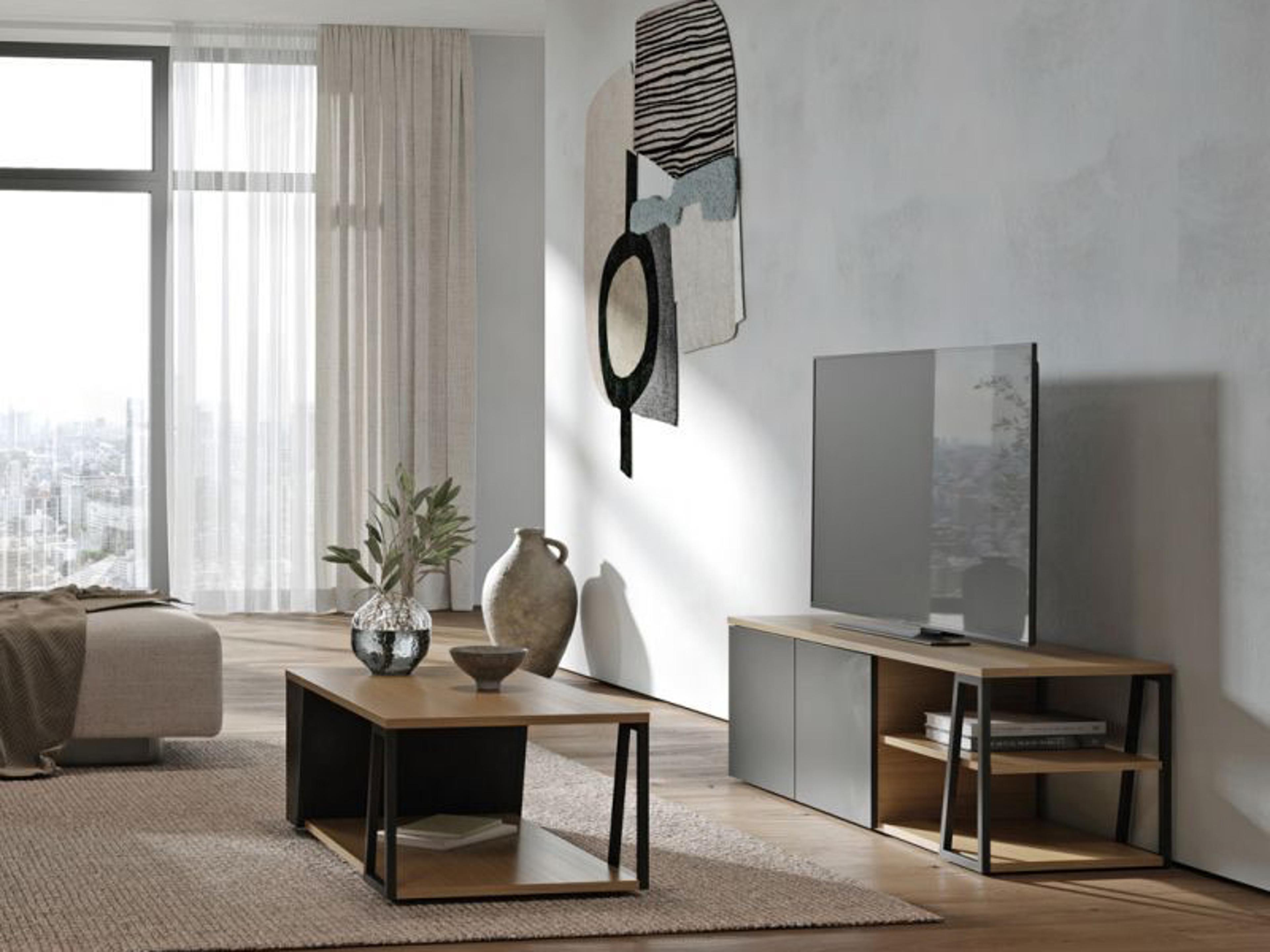 TemaHome Albi 74" Walnut Wood Black TV Stand