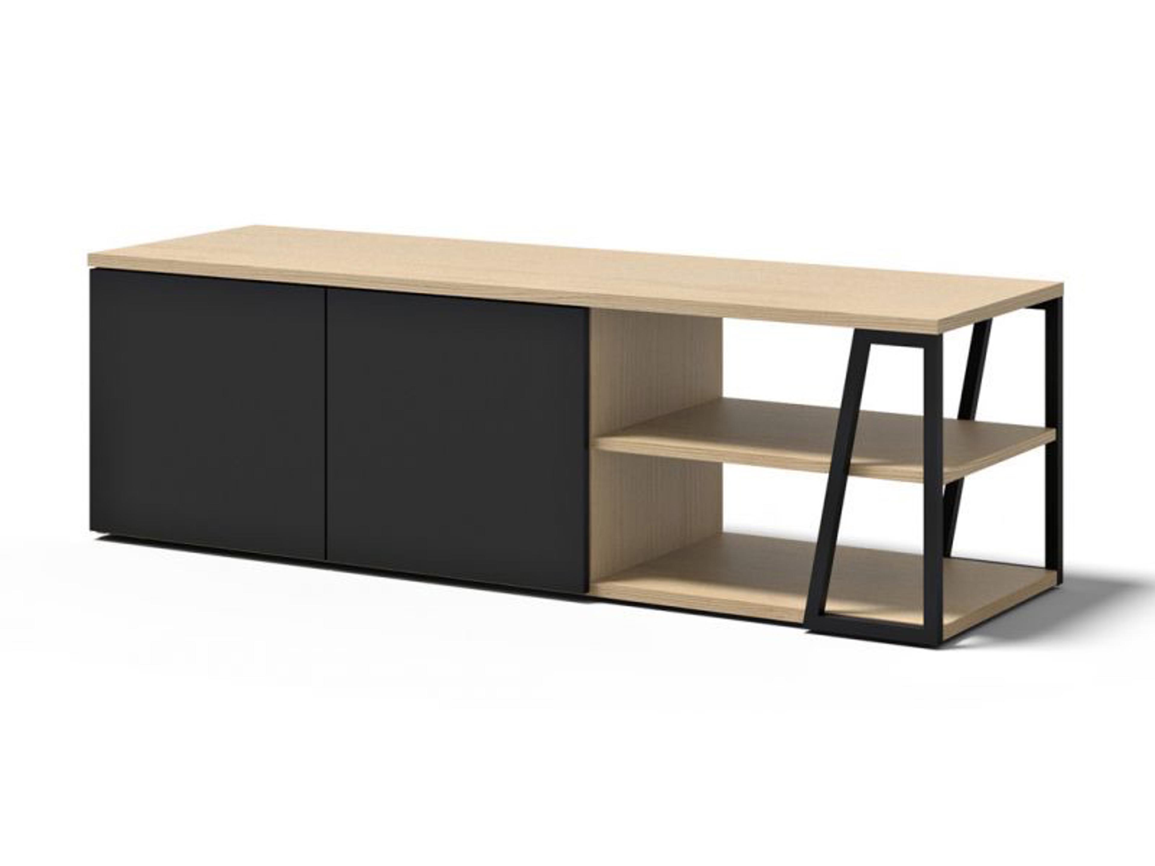 Albi 74" Walnut Wood Light Oak Black TV Stand