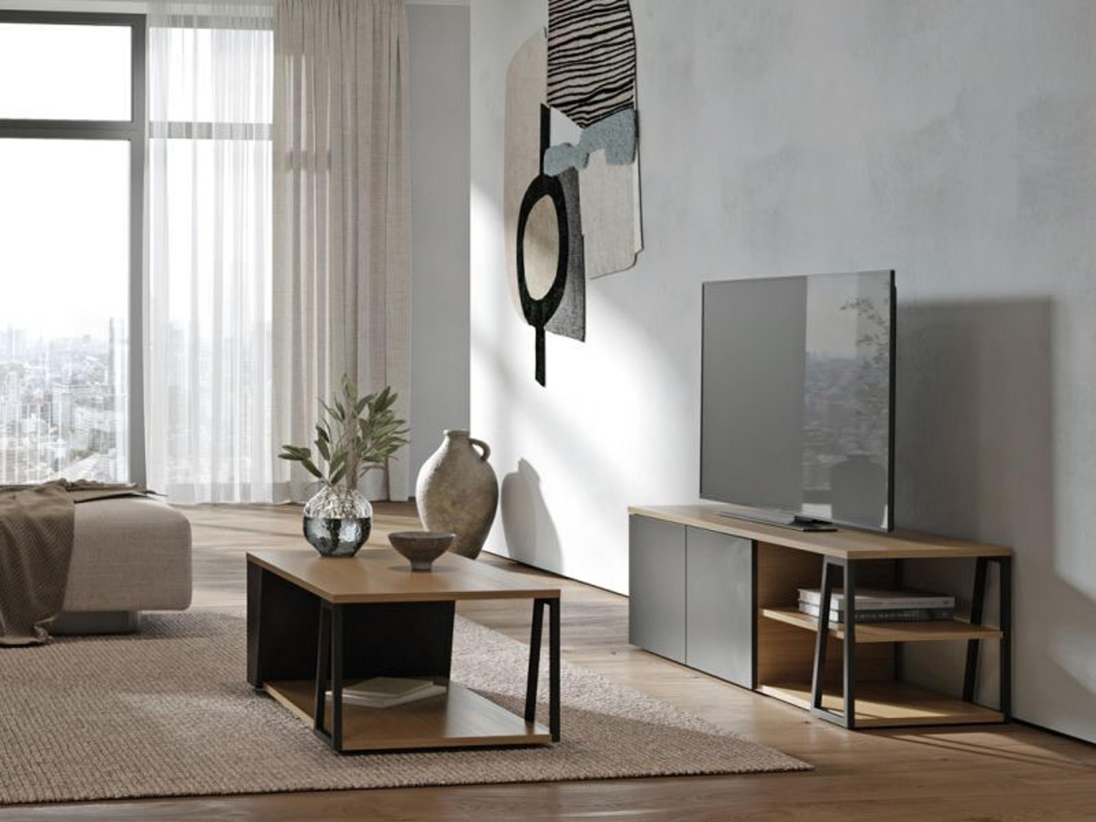 TemaHome Albi 74" Walnut Wood Light Oak Black TV Stand