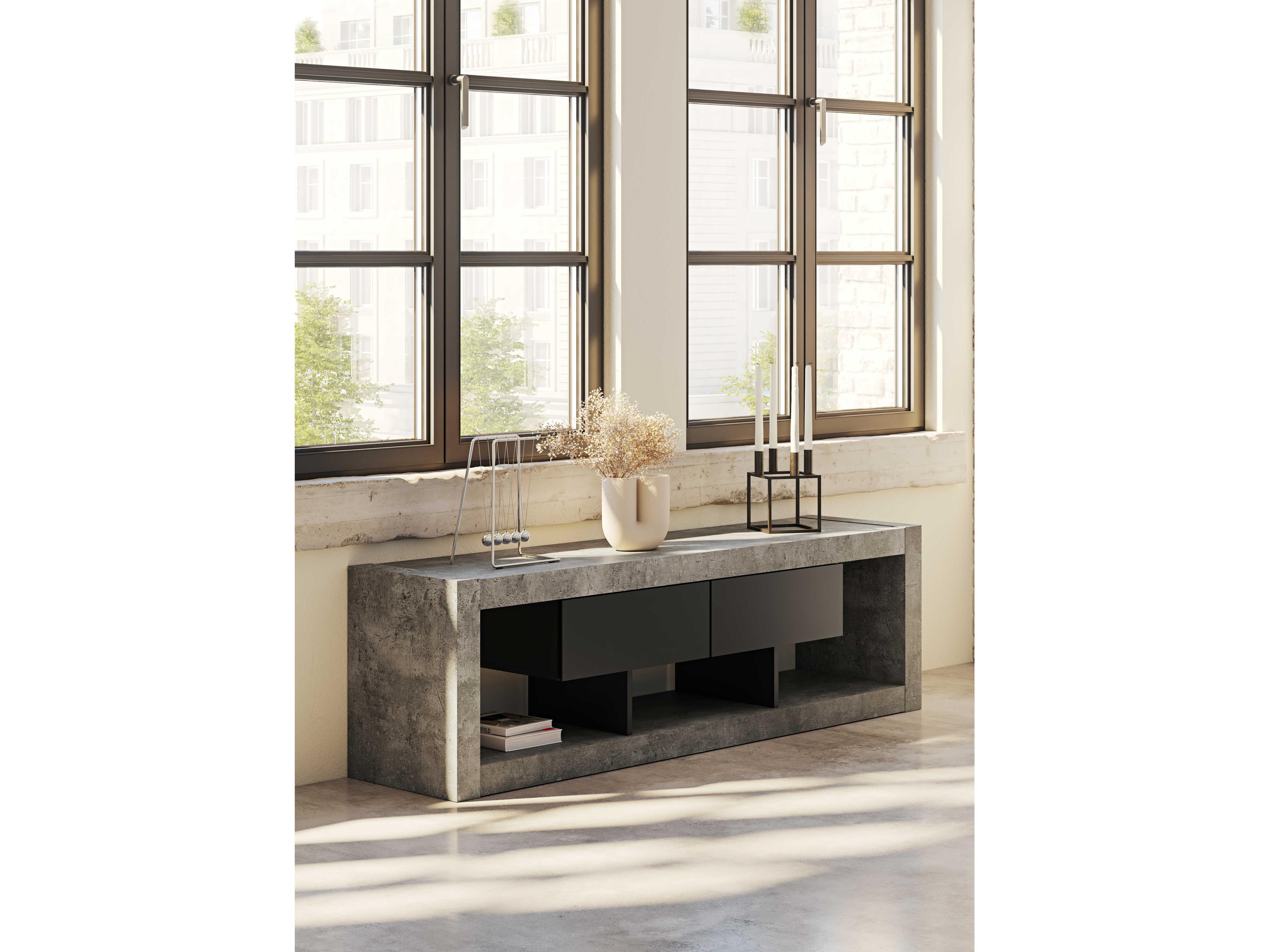 TemaHome Nara 68" Concrete Look & Pure Black Media Console