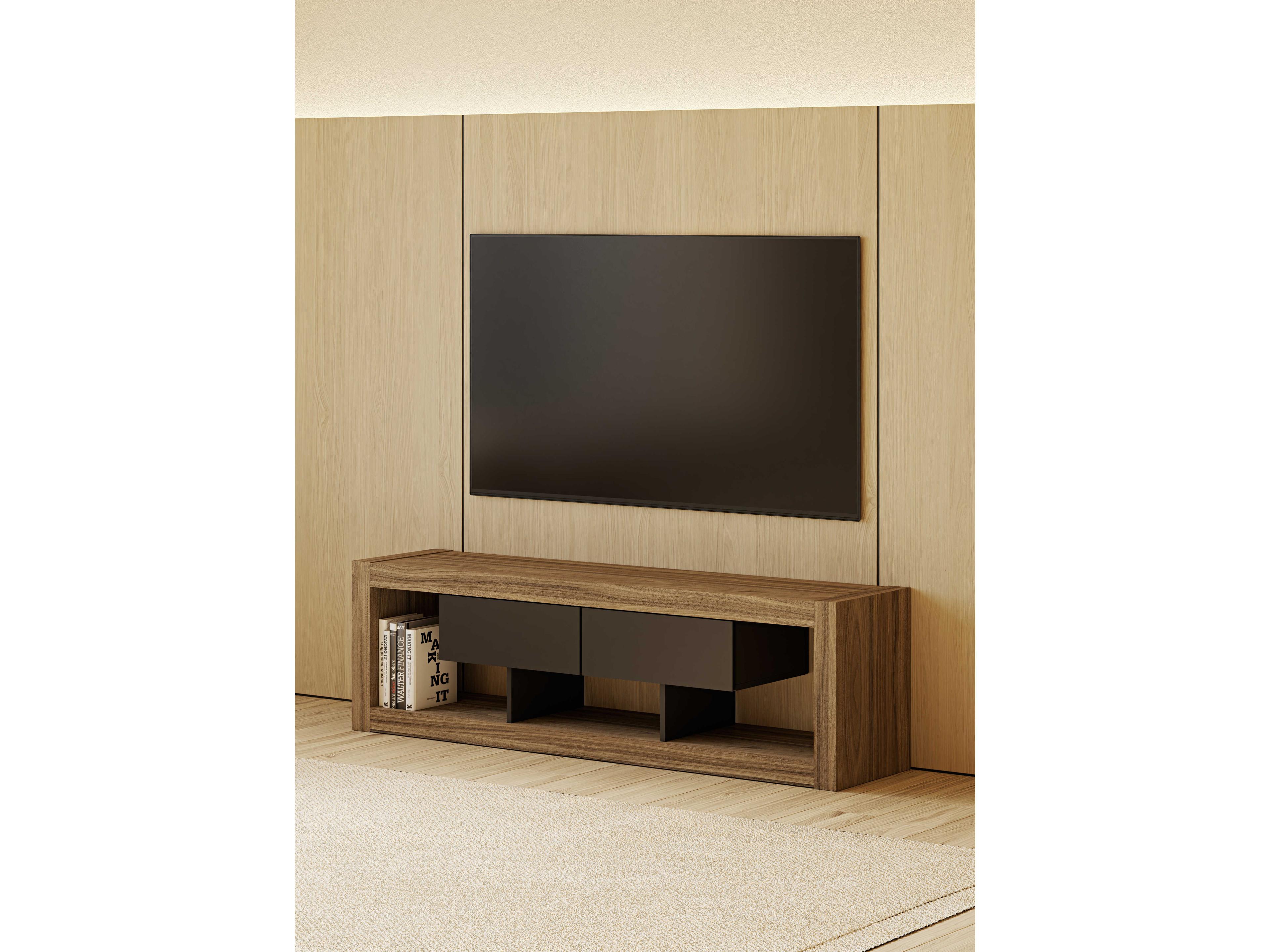TemaHome Nara 68" Melamine Walnut & Pure Black Media Console