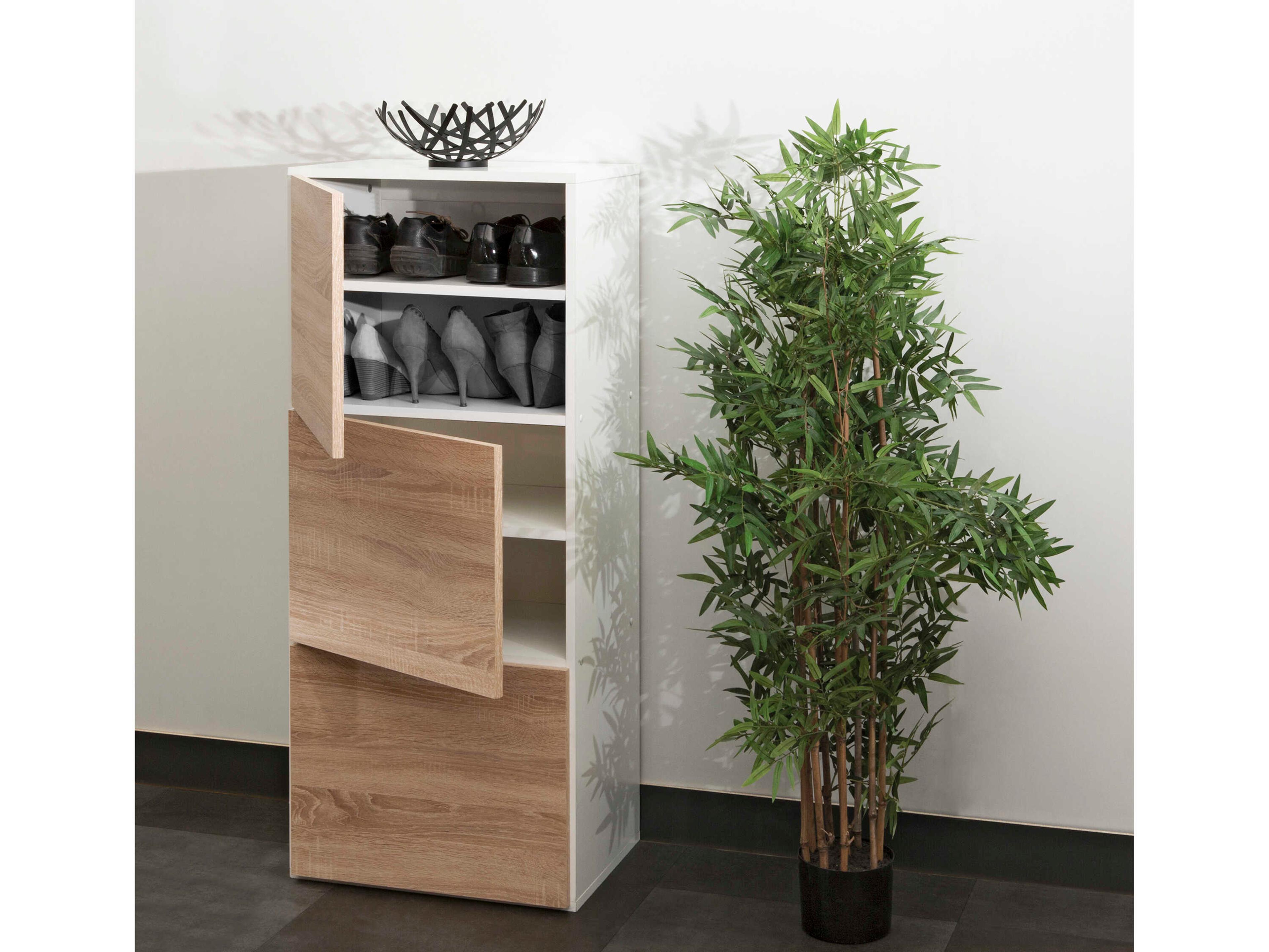 TemaHome Bamboo White / Natural Oak Shoe Storage Cabinet