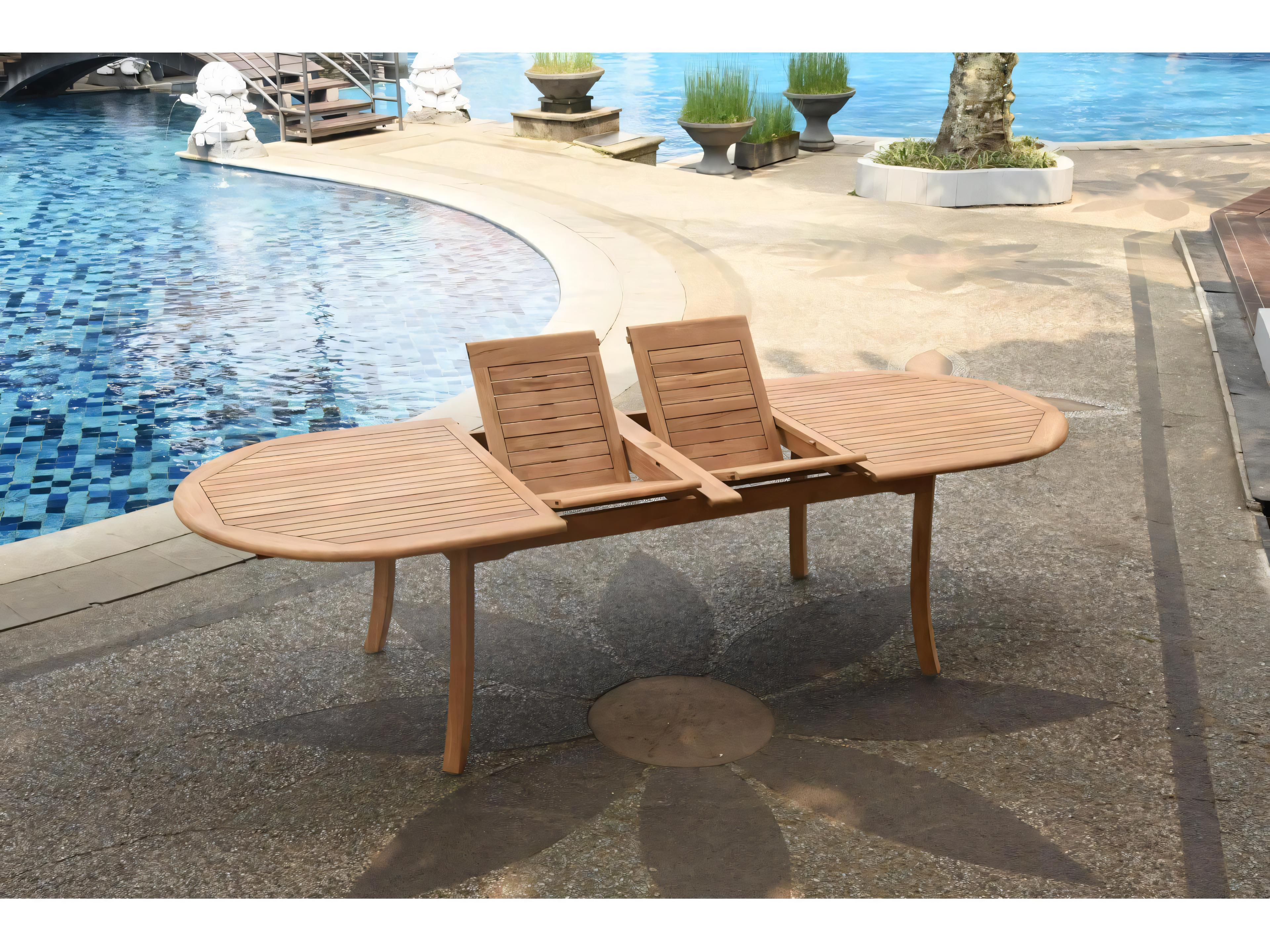 Teak Smith 117" Double Extension Oval Dining Table with Umbrella Hole