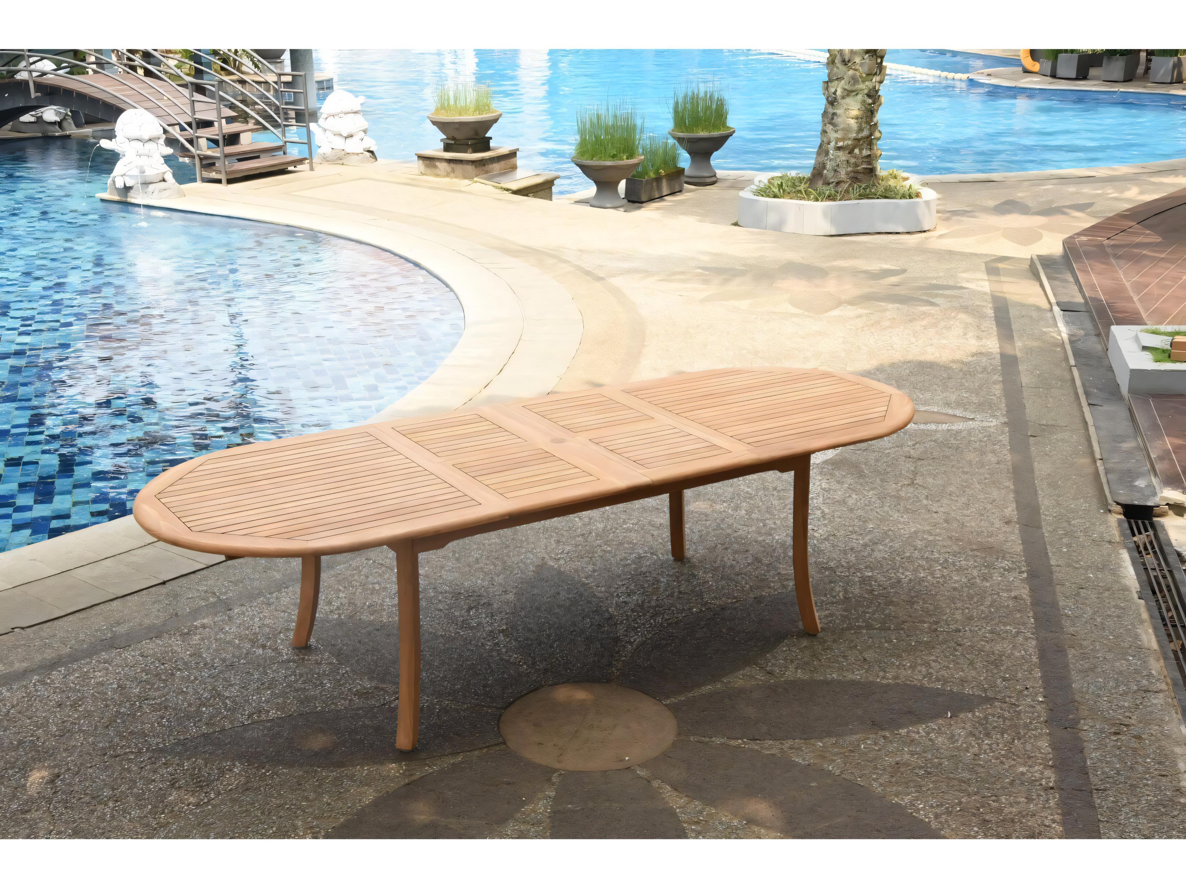 Teak Smith 117" Double Extension Oval Dining Table with Umbrella Hole