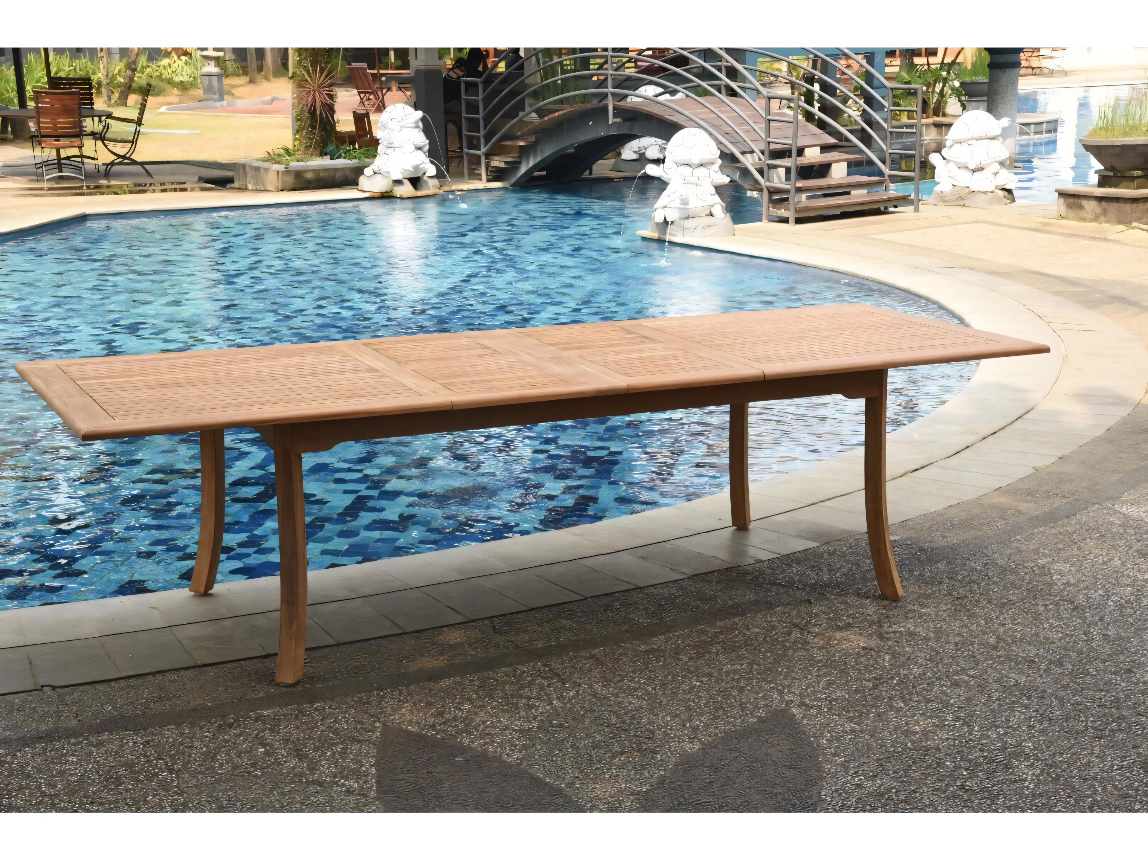 Teak Smith 117" Double Extension Rectangular Dining Table with Umbrella Hole