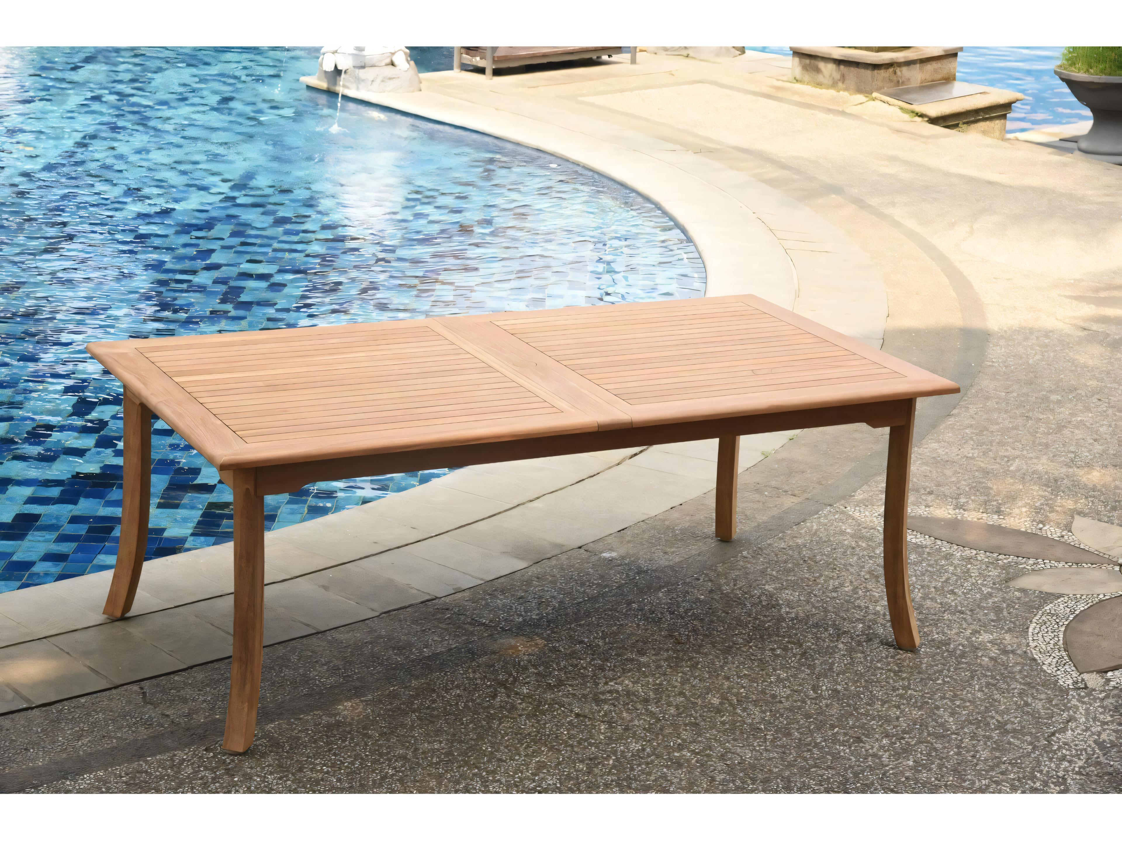 Teak Smith 117" Double Extension Rectangular Dining Table with Umbrella Hole