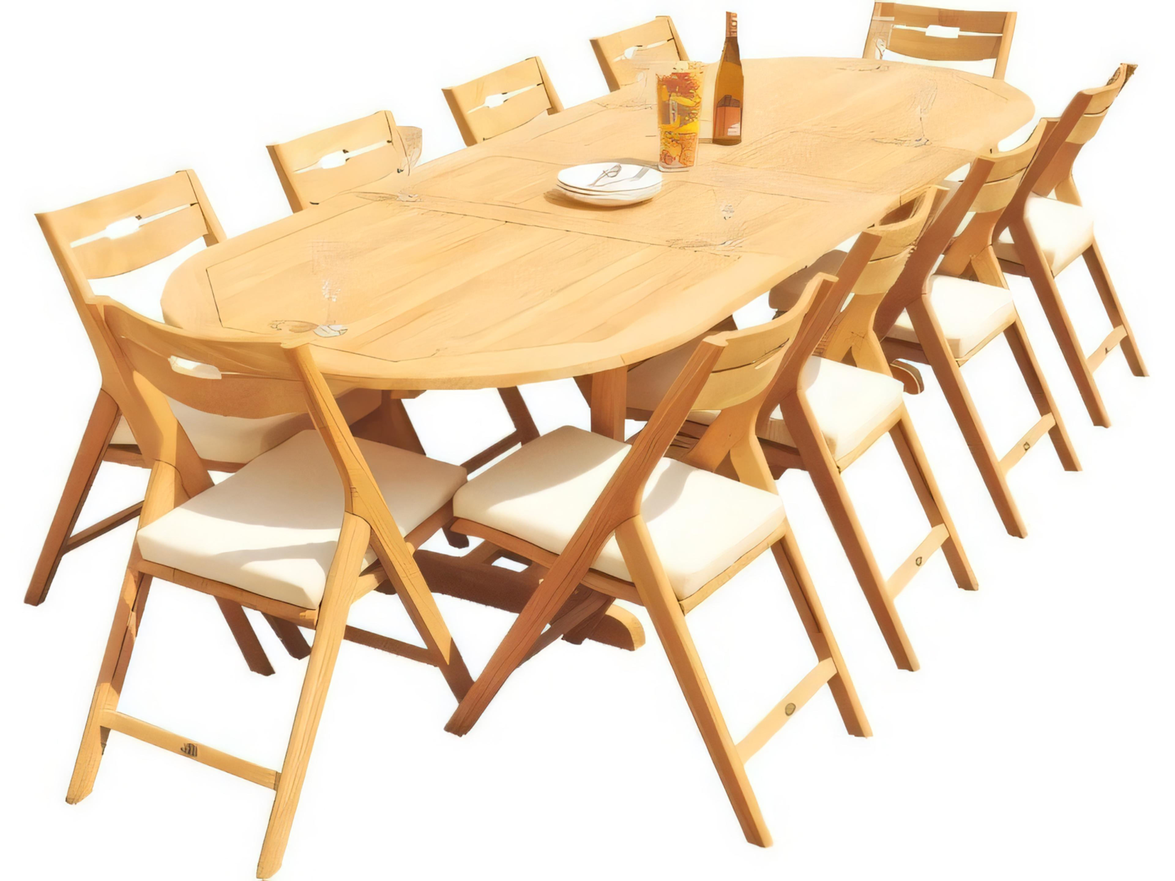 Teak Smith Mas 118" Oval Dining Table with Umbrella Hole