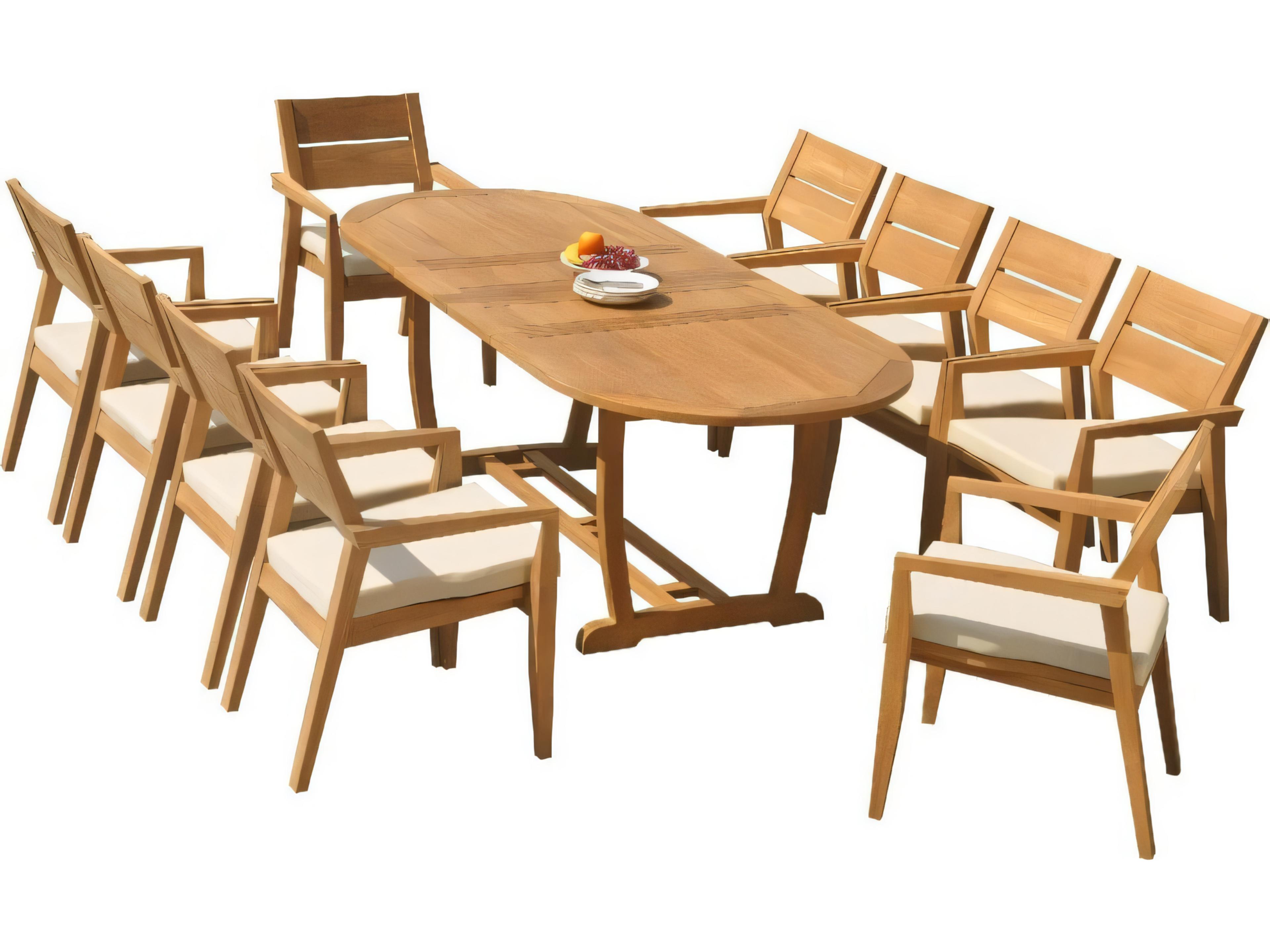 Teak Smith Mas 118" Oval Dining Table with Umbrella Hole