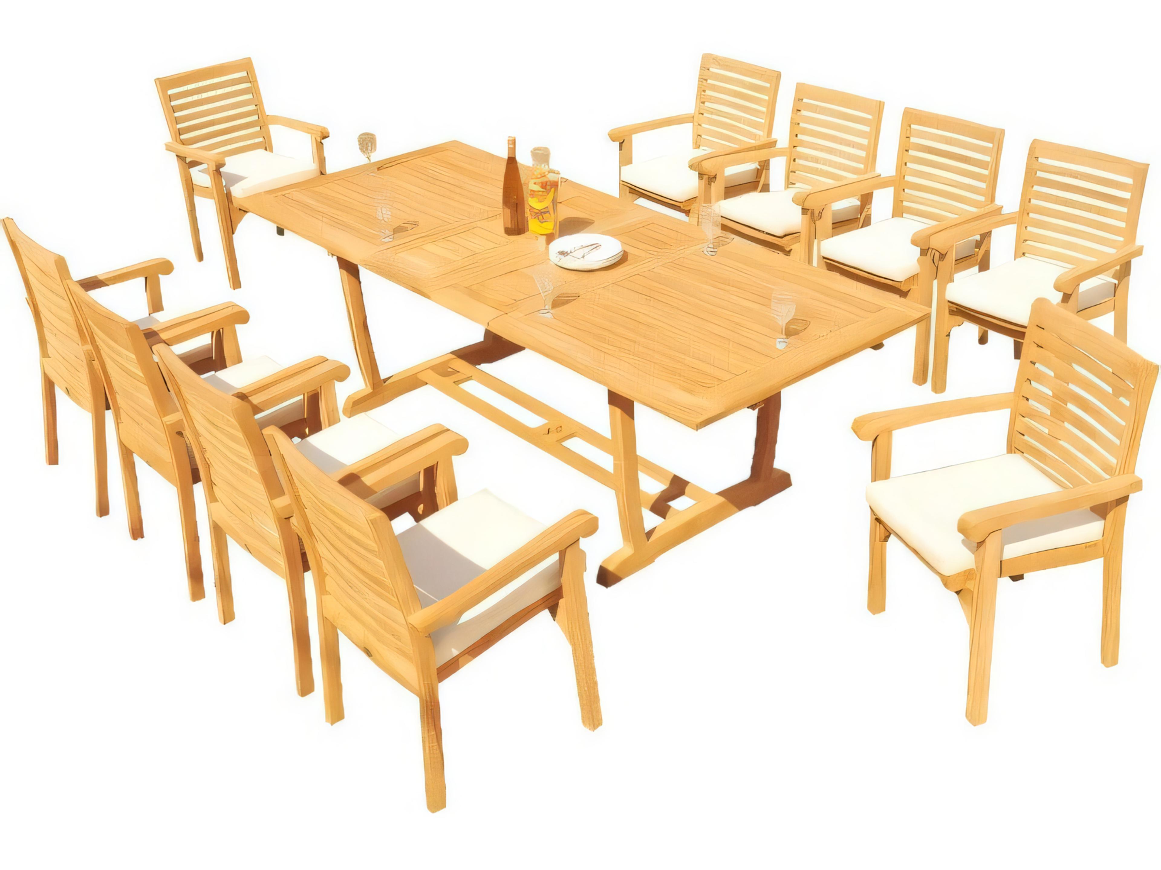 Teak Smith Mas 118" Rectangular Dining Table with Umbrella Hole