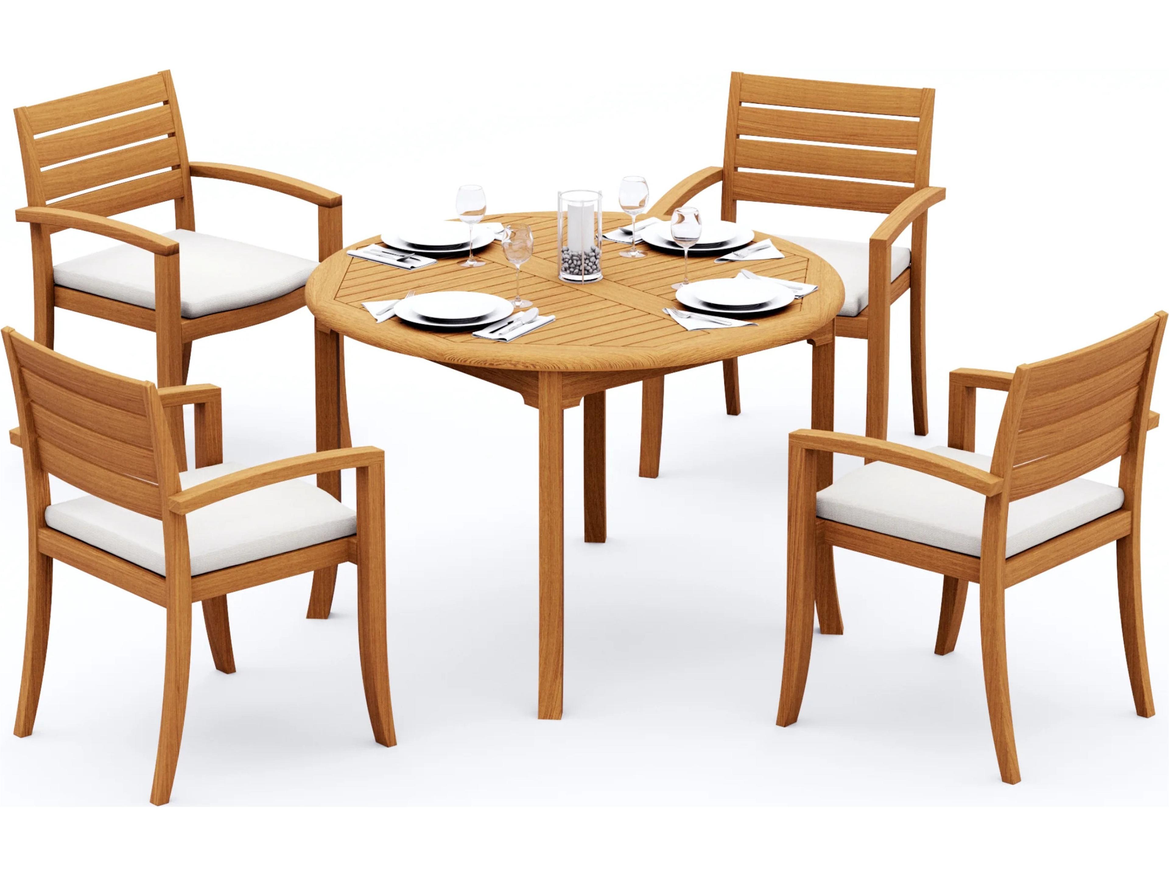5 Pieces 48" Round Fixed Dining Set