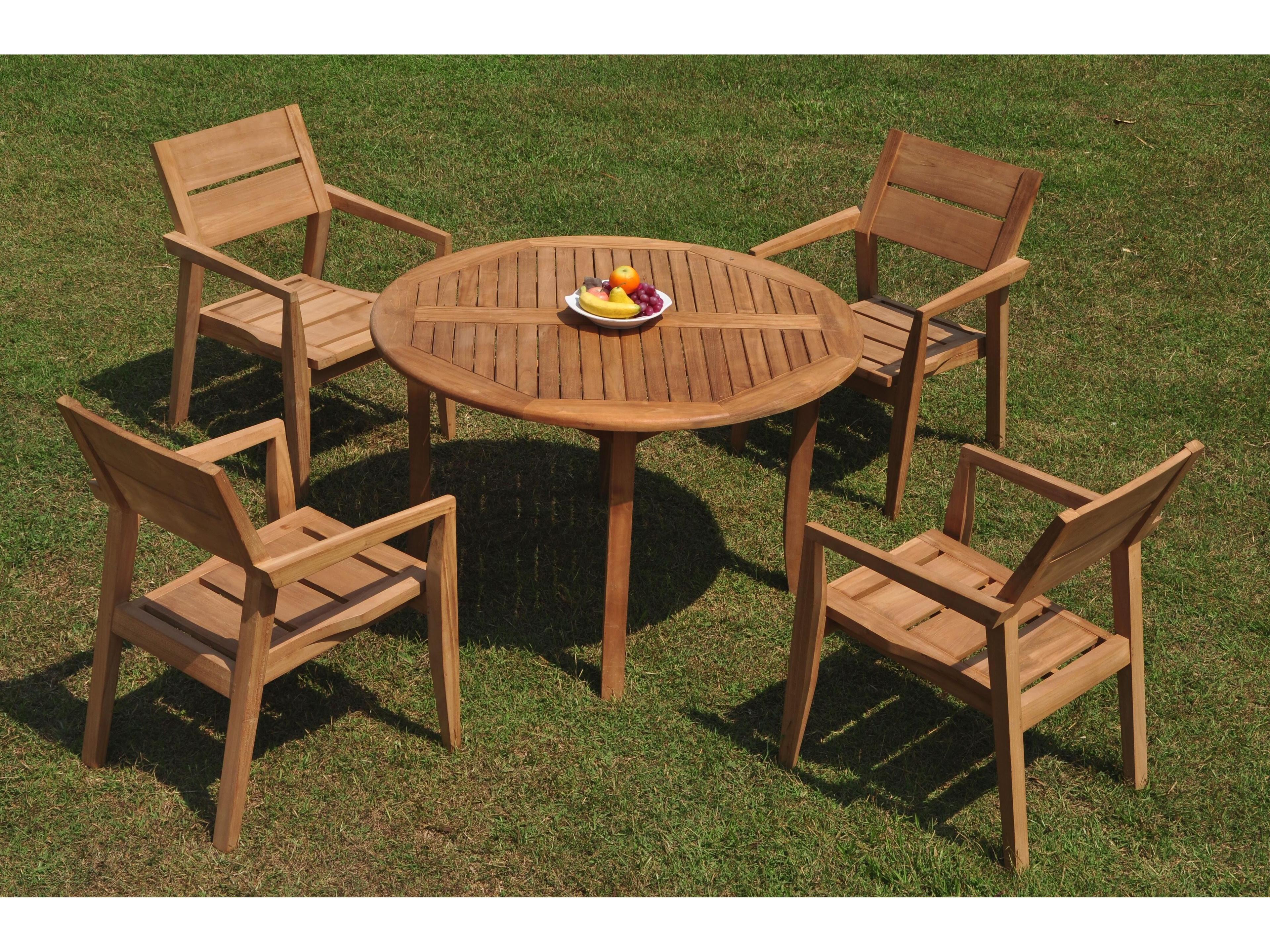 5 Pieces 48" Round Fixed Dining Set