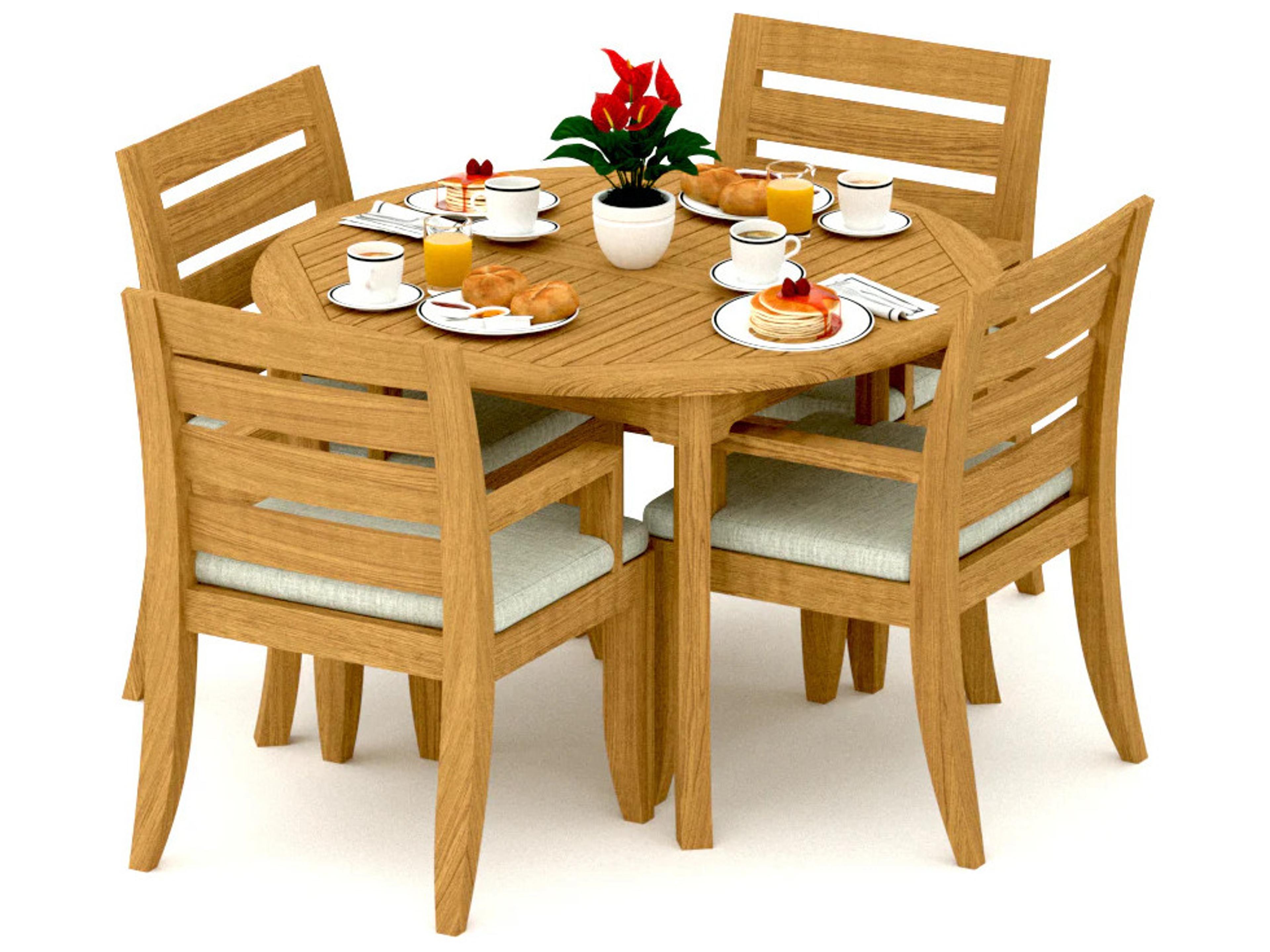 5 Pieces 48" Round Fixed Dining Set