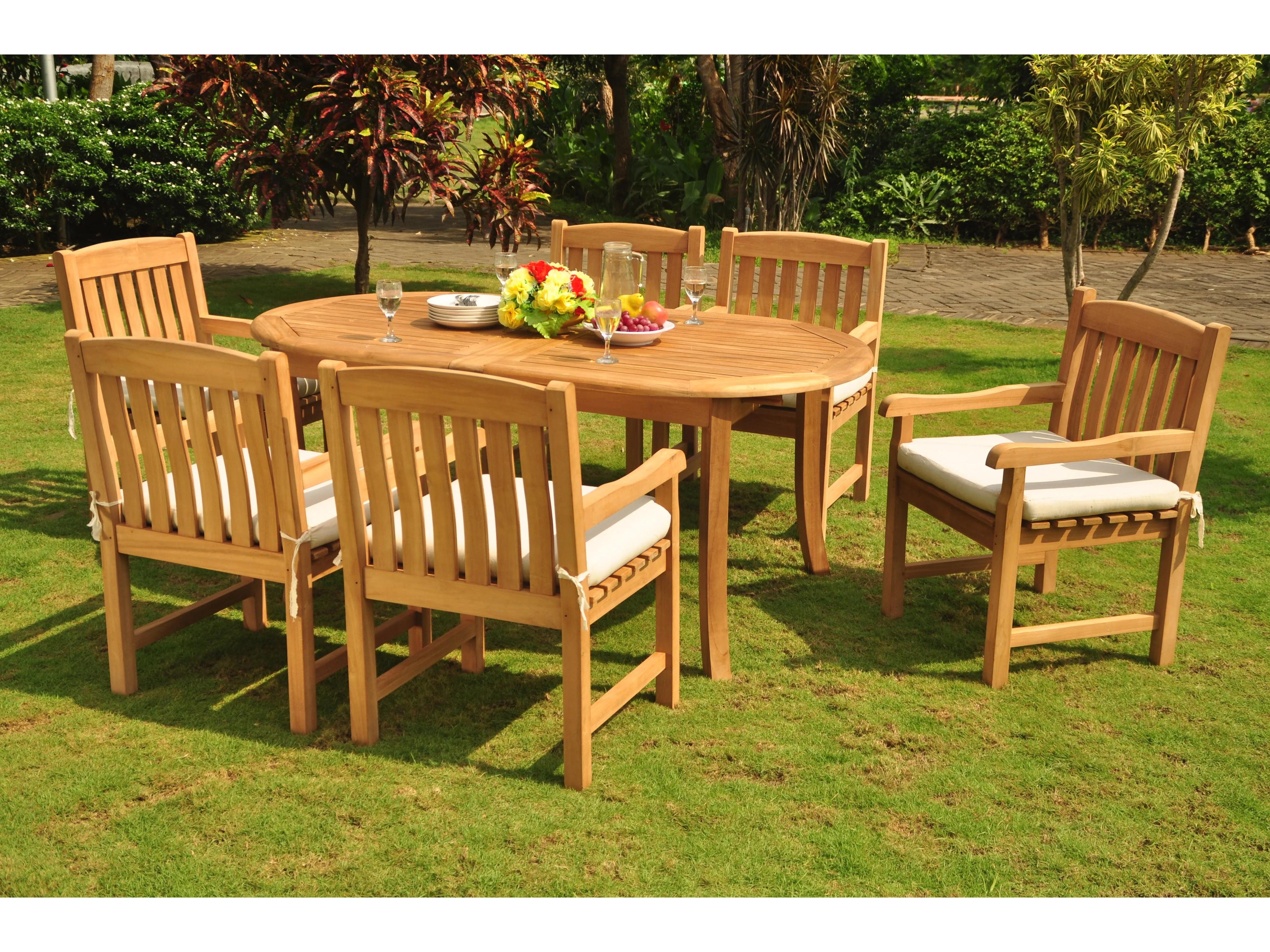 7 Pieces 94" Oval Dining Set with Cushions