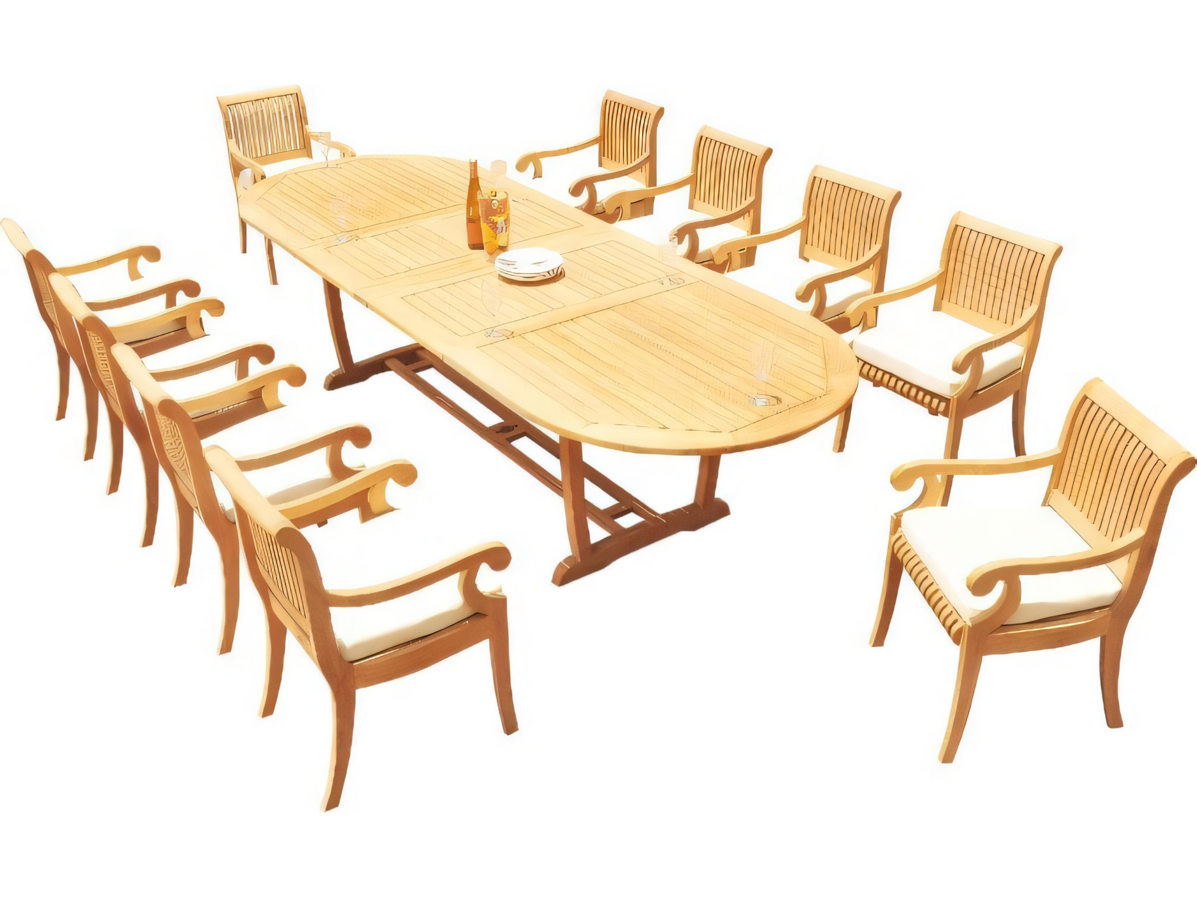 Teak Smith Mas 94" Oval Dining Table with Umbrella Hole