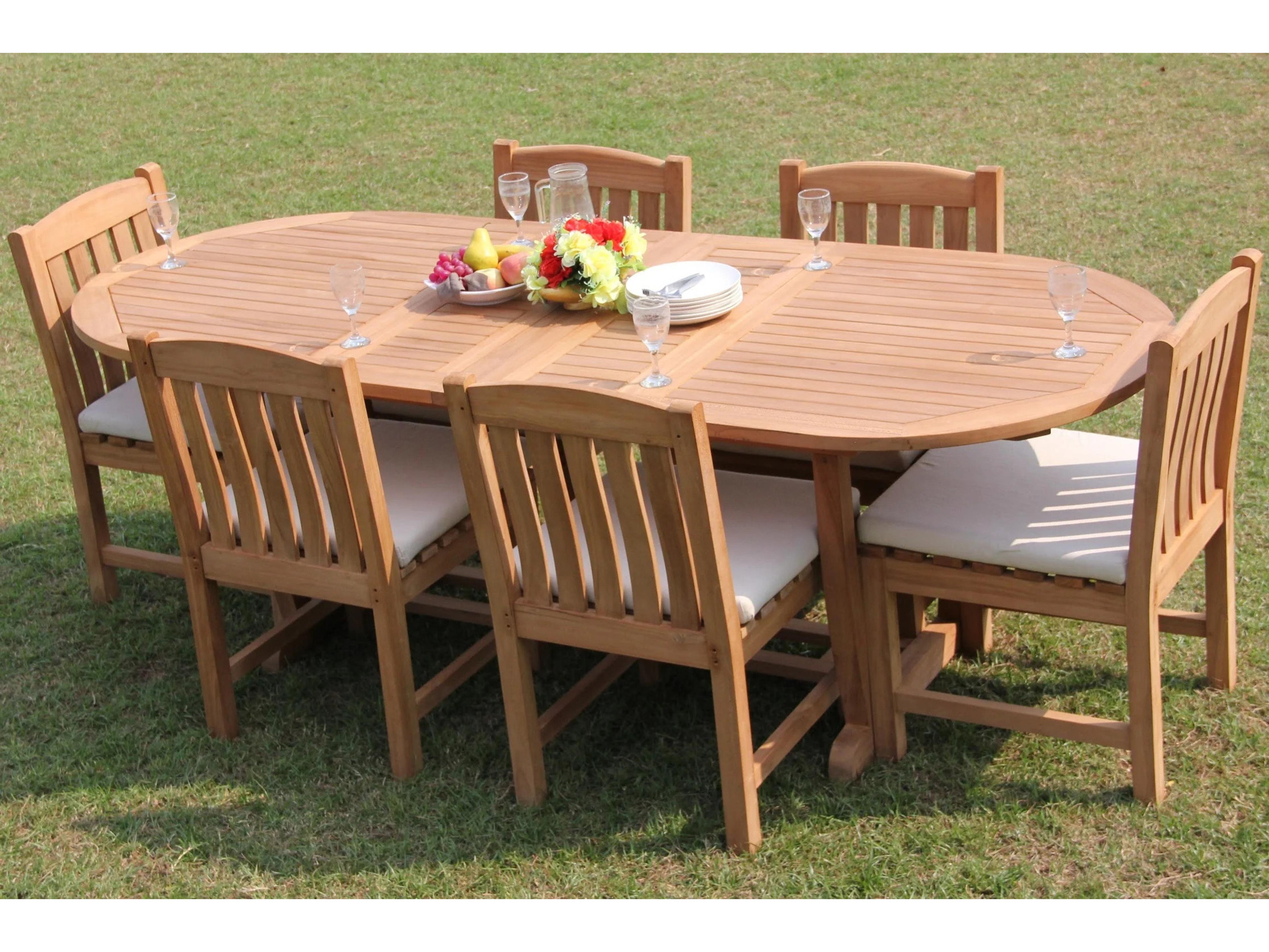 7 Pieces Mas 94" Oval Dining Set with Cushions