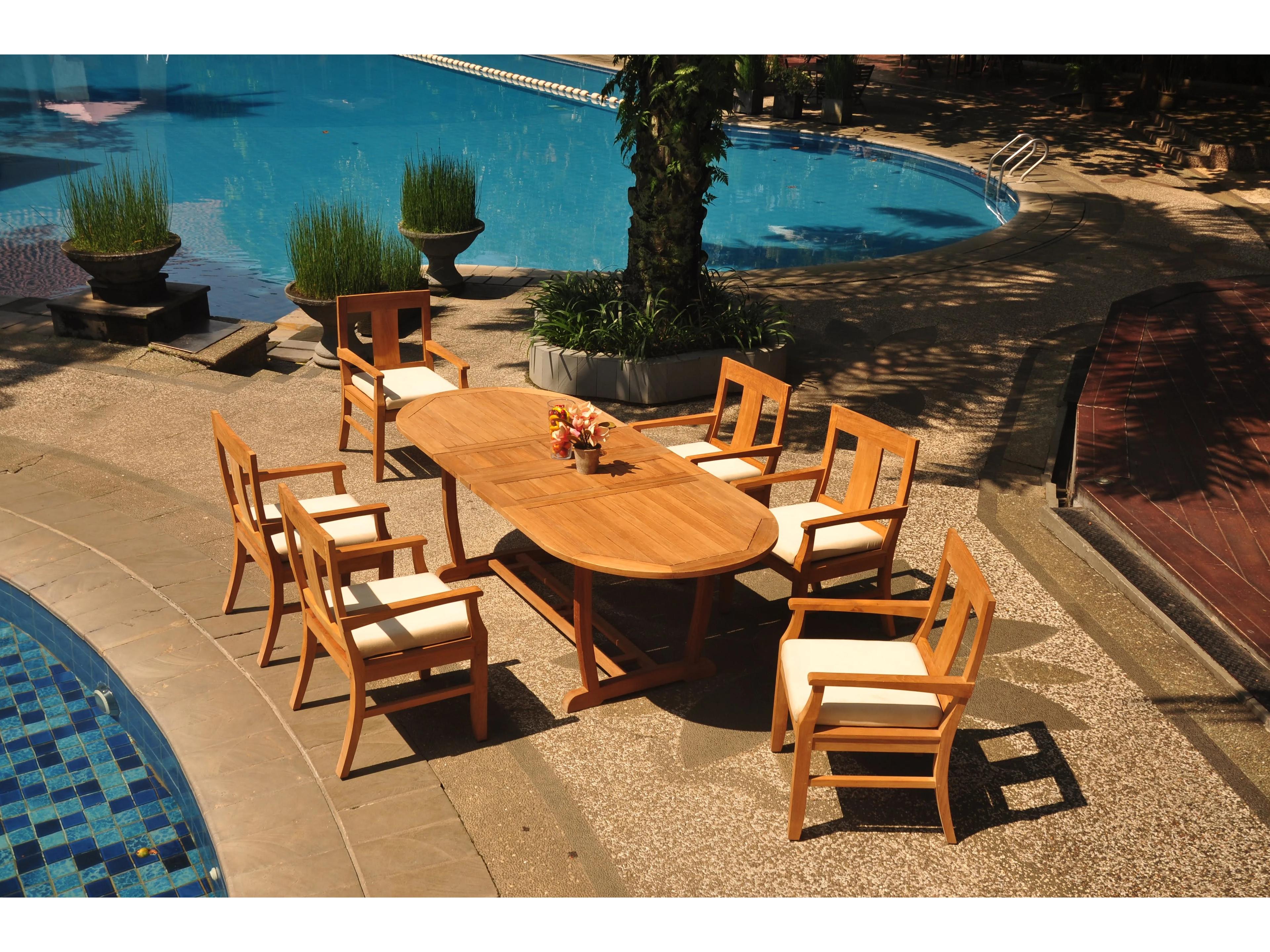 7 Pieces Mas 94" Oval Dining Set with Cushions