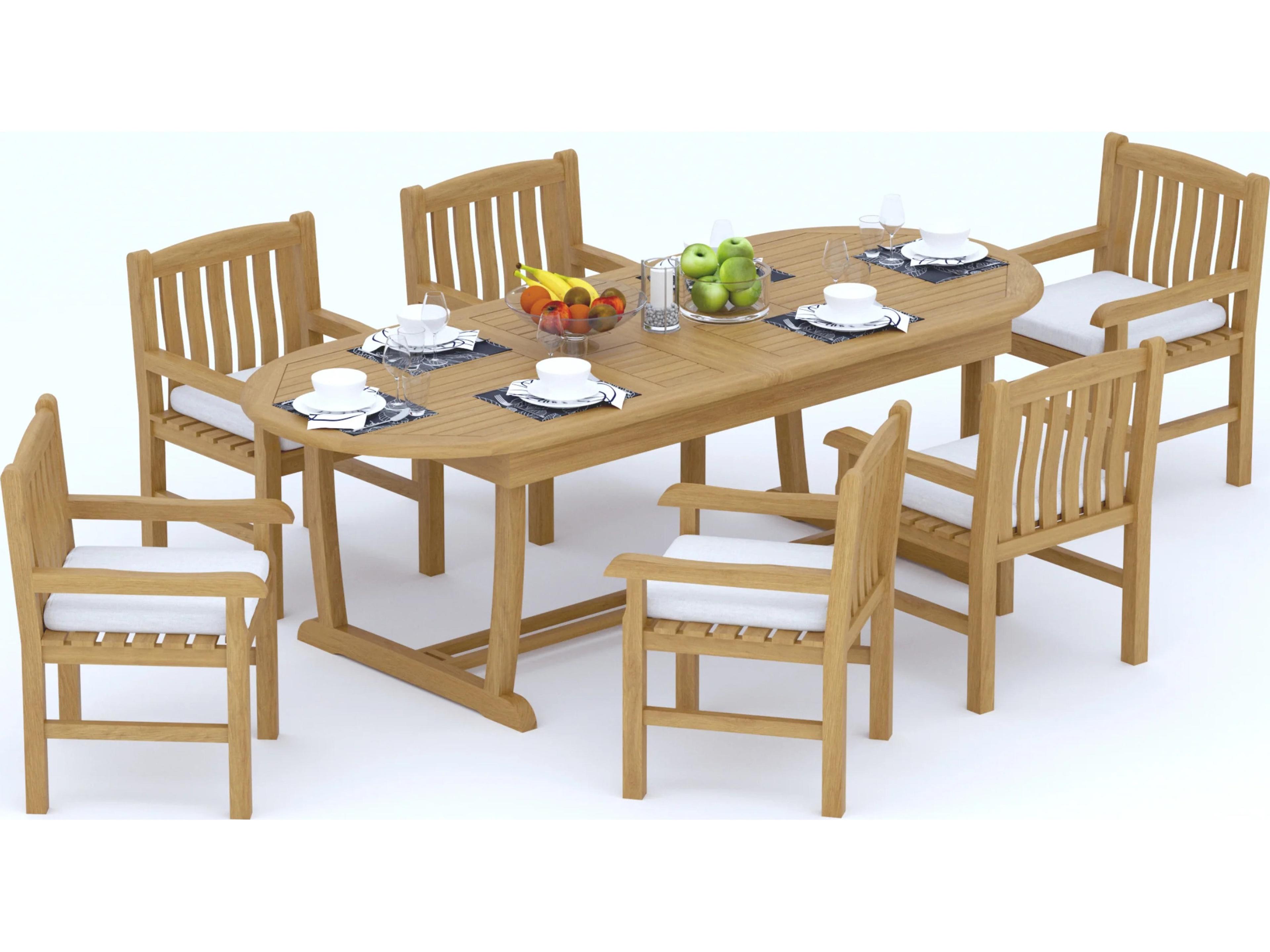 7 Pieces 94" Oval Dining Set with Cushions