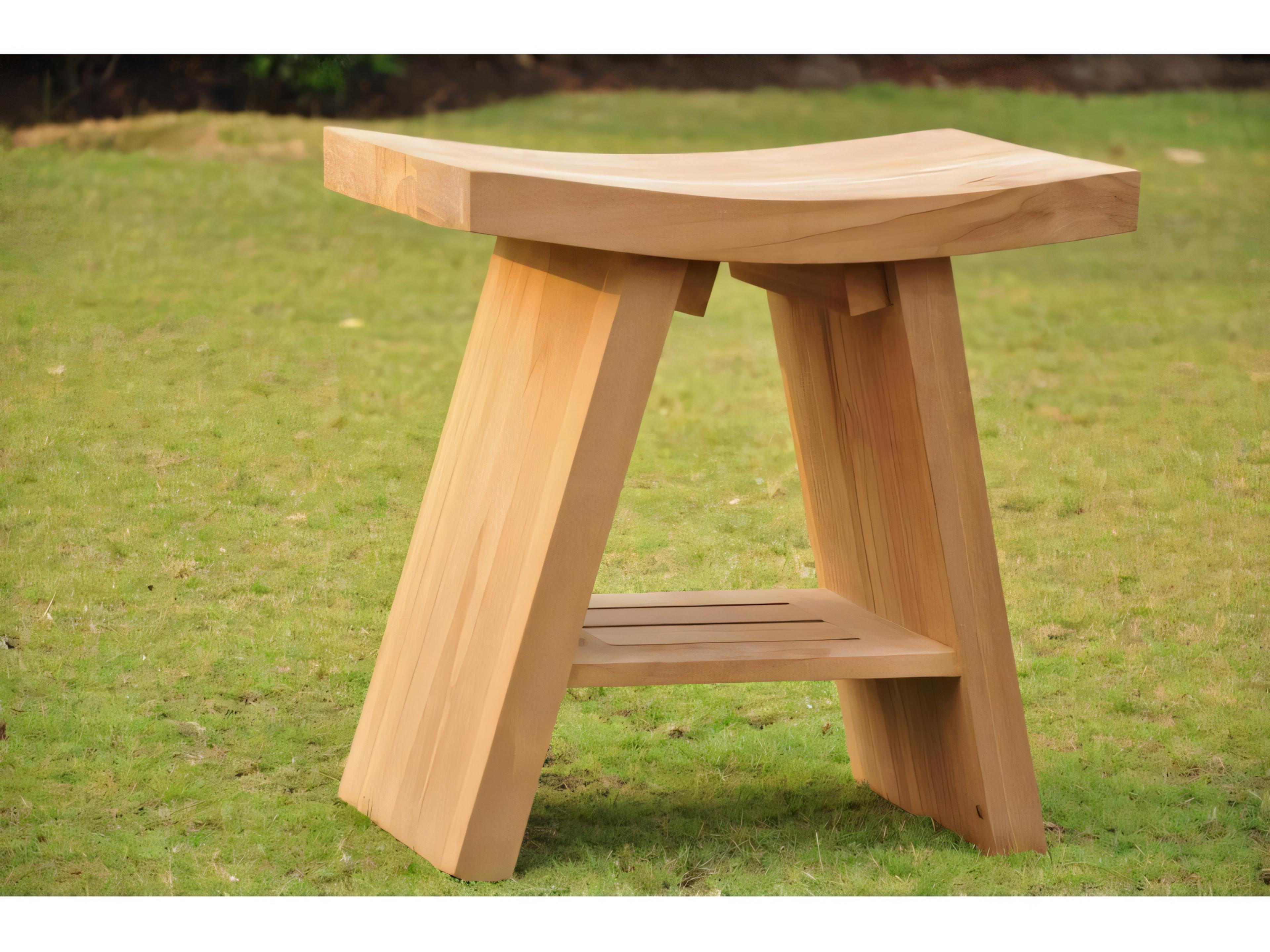 Teak Smith Asian Shower Spa Bench Stool Patio