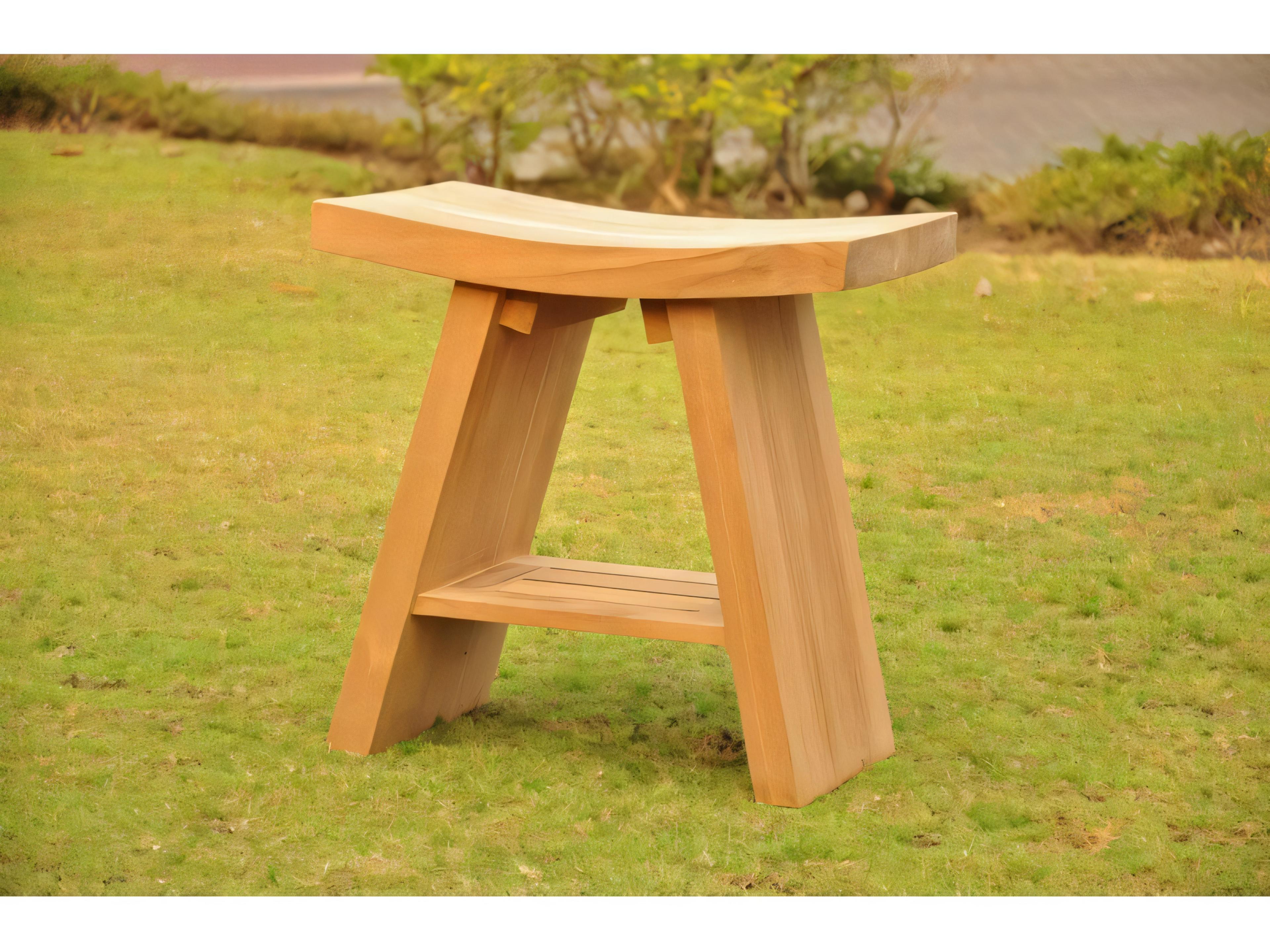 Teak Smith Asian Shower Spa Bench Stool Patio